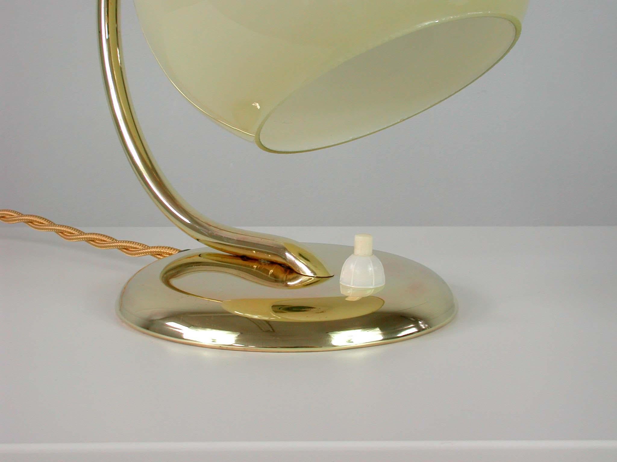 German Bauhaus Art Deco Brass and Opaline Table Lamp Sconce, 1930s 2