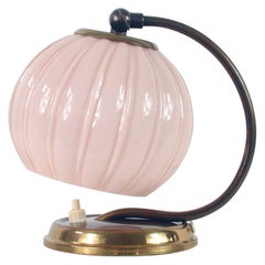 German Bauhaus Art Deco Brass and Pale Pink Opaline Table Lamp, 1930s