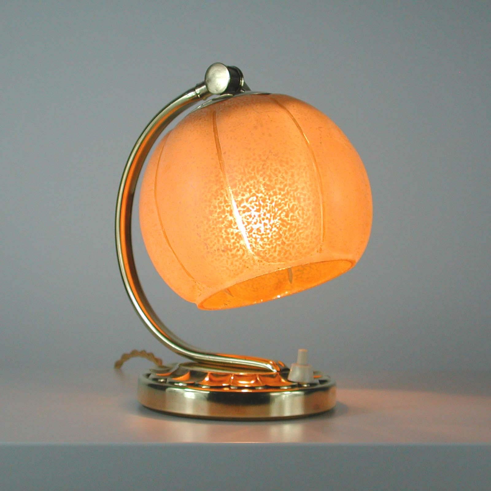 German Bauhaus Art Deco Brass and Textured Glass Table Lamp, 1930s DRGM 7