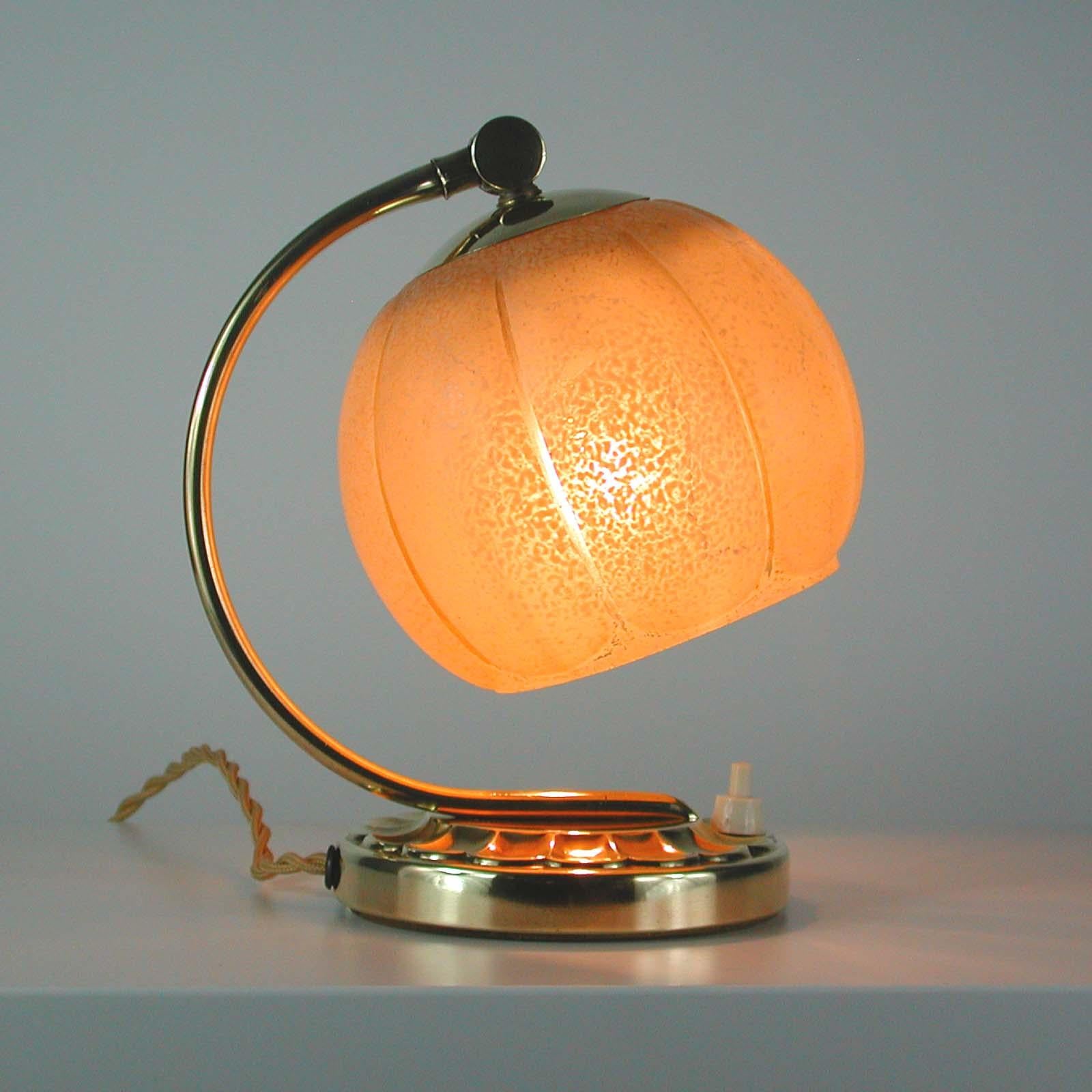 German Bauhaus Art Deco Brass and Textured Glass Table Lamp, 1930s DRGM 9