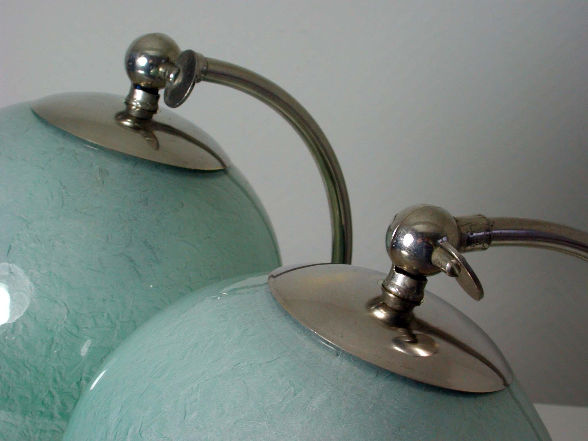 German Bauhaus Art Deco Chrome Table Lamps Mint Opal Shades, Set of 2, 1930s 6