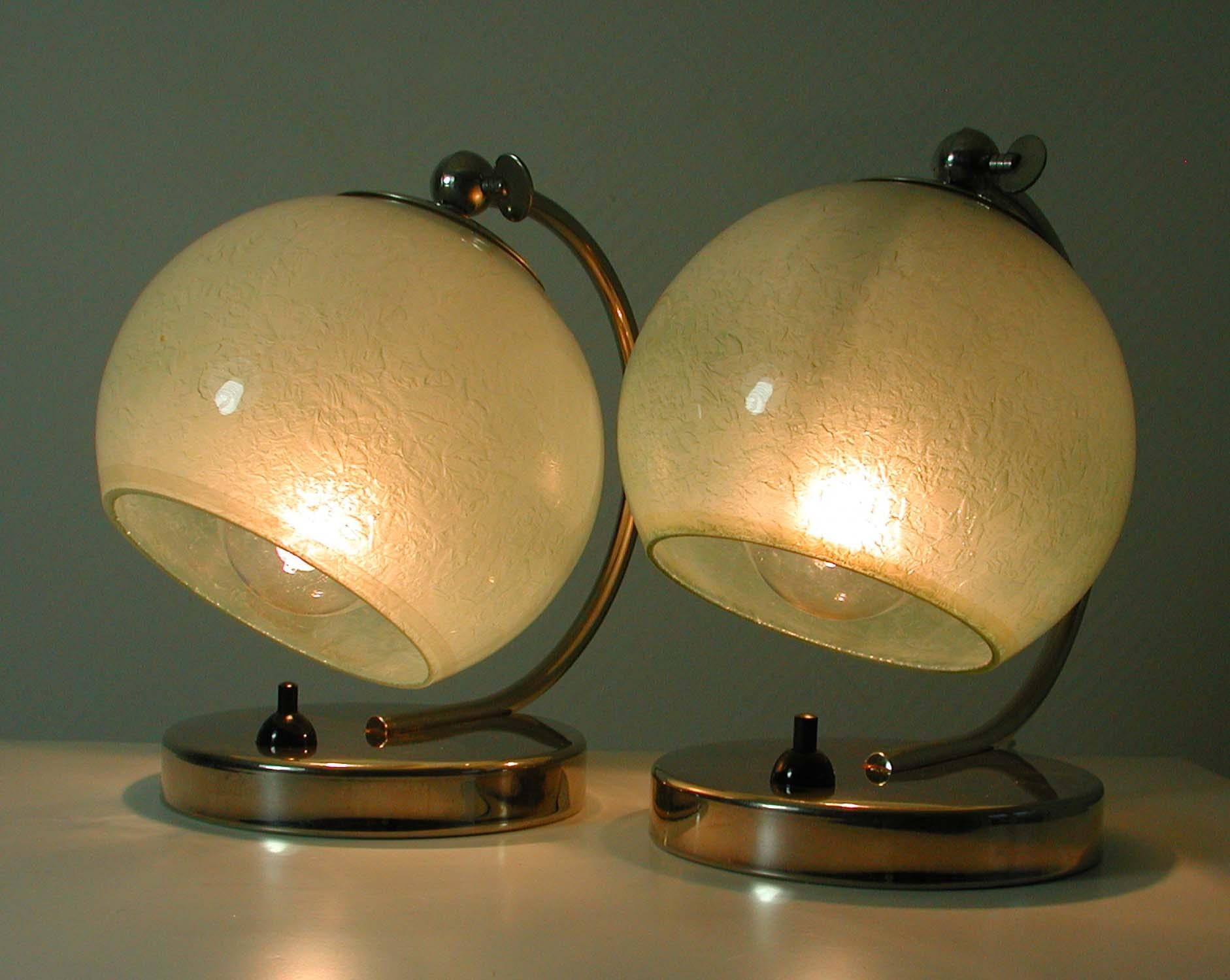 German Bauhaus Art Deco Chrome Table Lamps Mint Opal Shades, Set of 2, 1930s 7