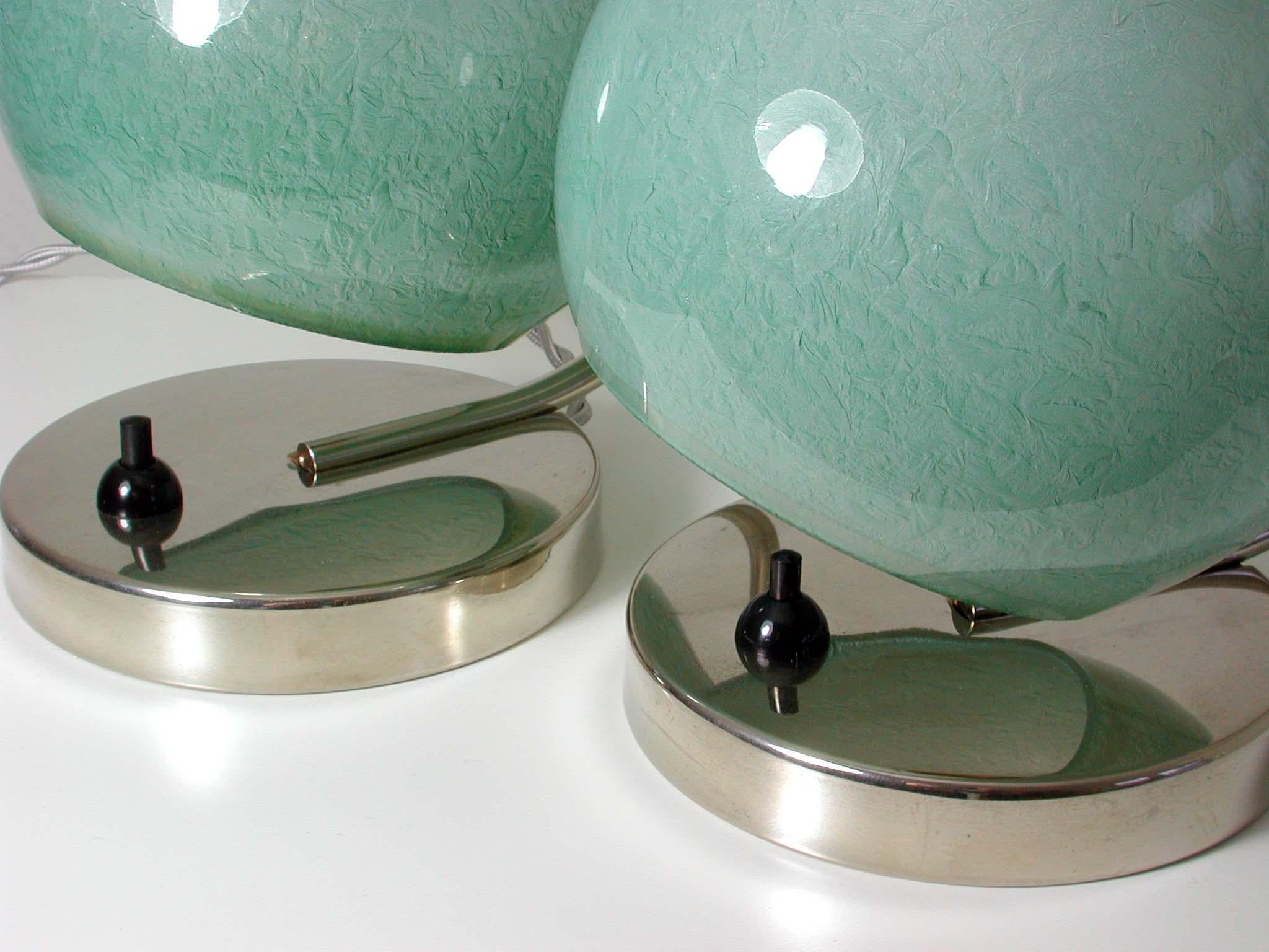 German Bauhaus Art Deco Chrome Table Lamps Mint Opal Shades, Set of 2, 1930s 1