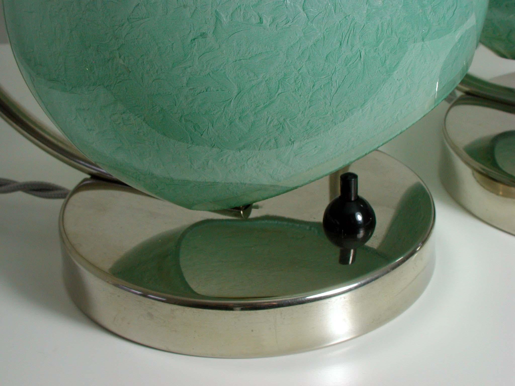 German Bauhaus Art Deco Chrome Table Lamps Mint Opal Shades, Set of 2, 1930s 2