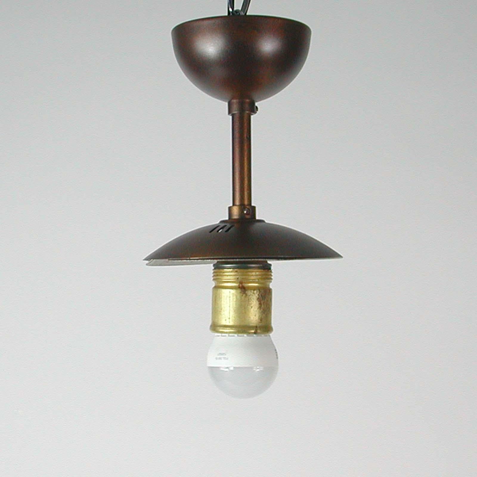 German Bauhaus Art Deco Flushmount Pendant, Patinated Brass and Opaline, 1920s 3