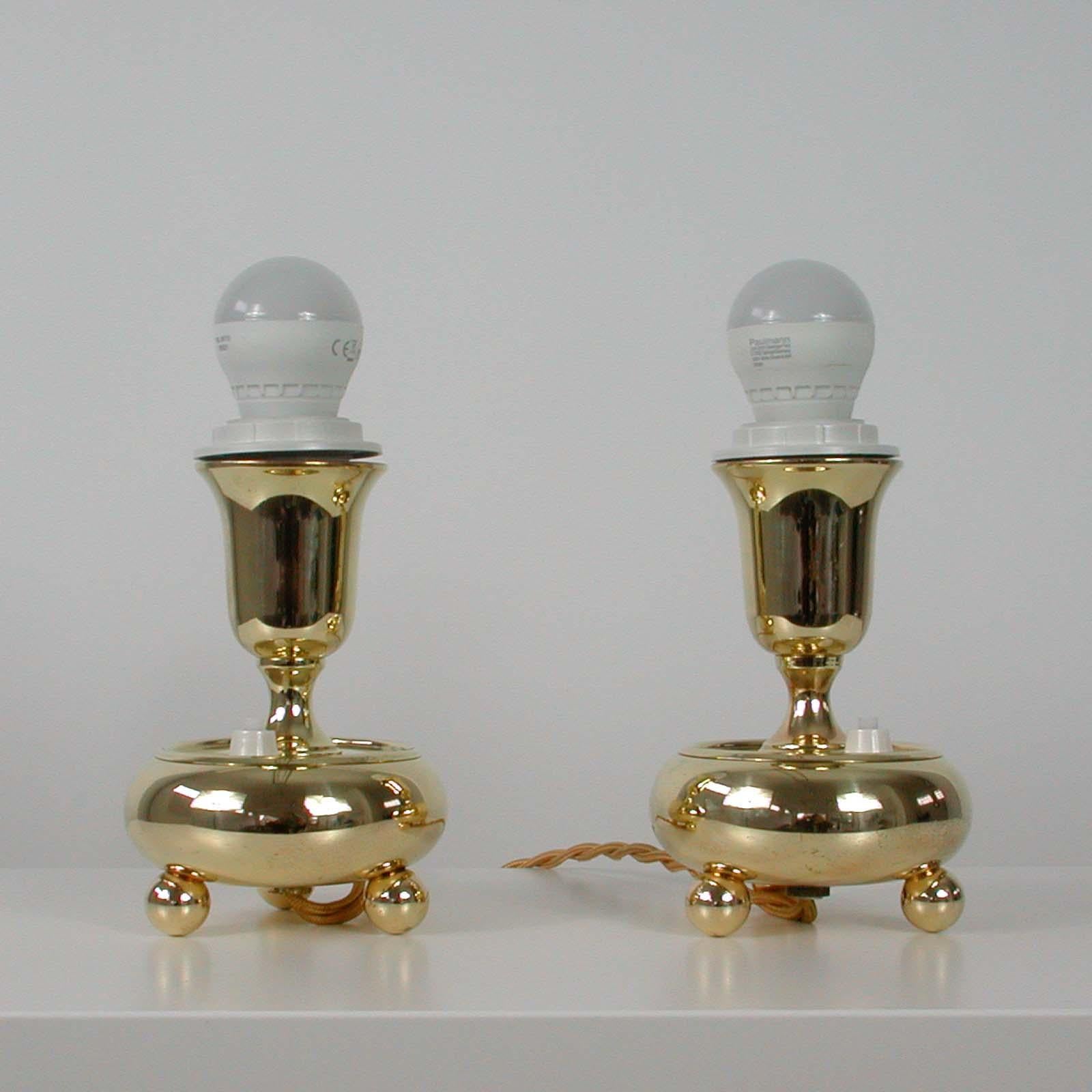 German Bauhaus Brass and Opal Torchiere Table Lamps, Set of 2, 1930s For Sale 6