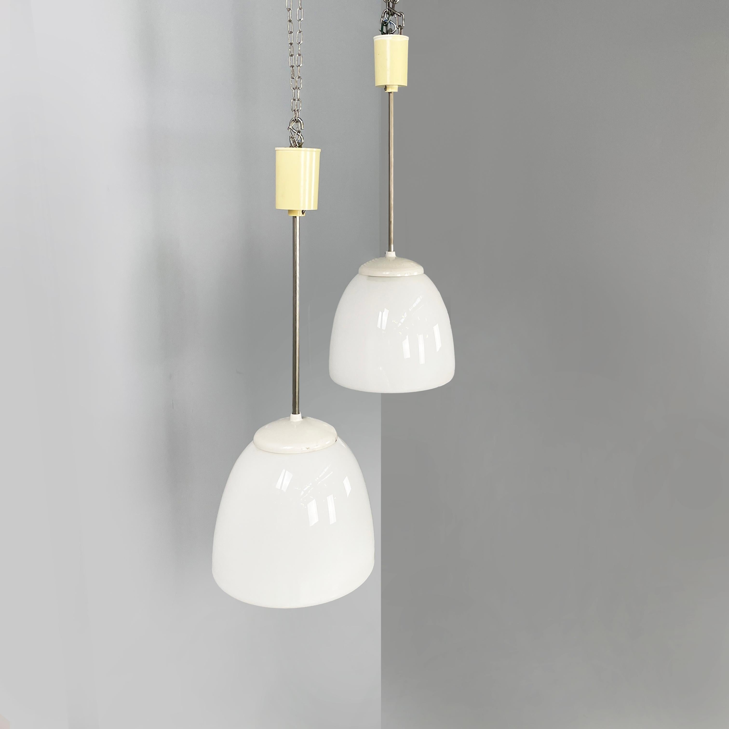 German Bauhaus Chandelier in opaline glass, white plastic and metal, 1920s In Good Condition For Sale In MIlano, IT