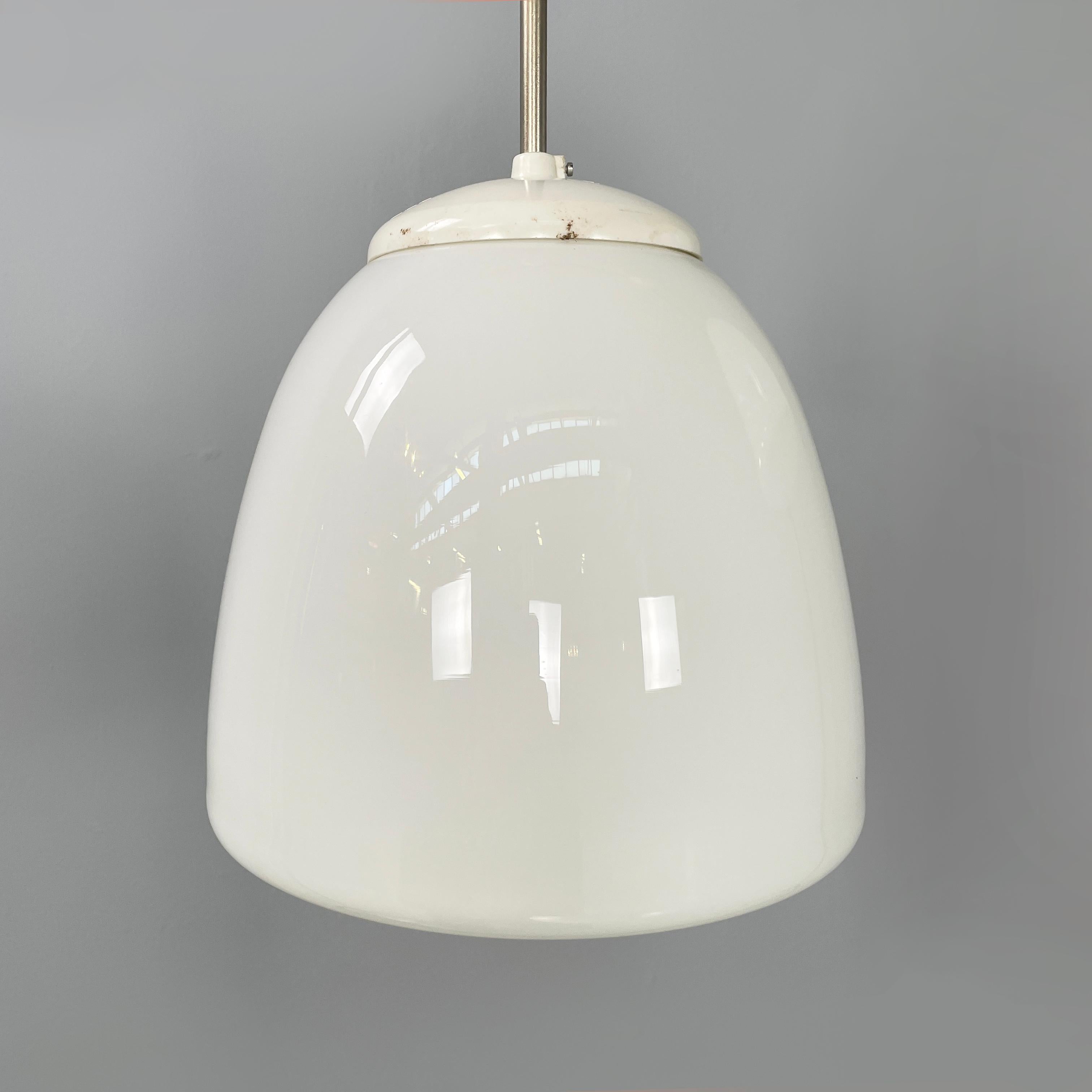Early 20th Century German Bauhaus Chandelier in opaline glass, white plastic and metal, 1920s For Sale
