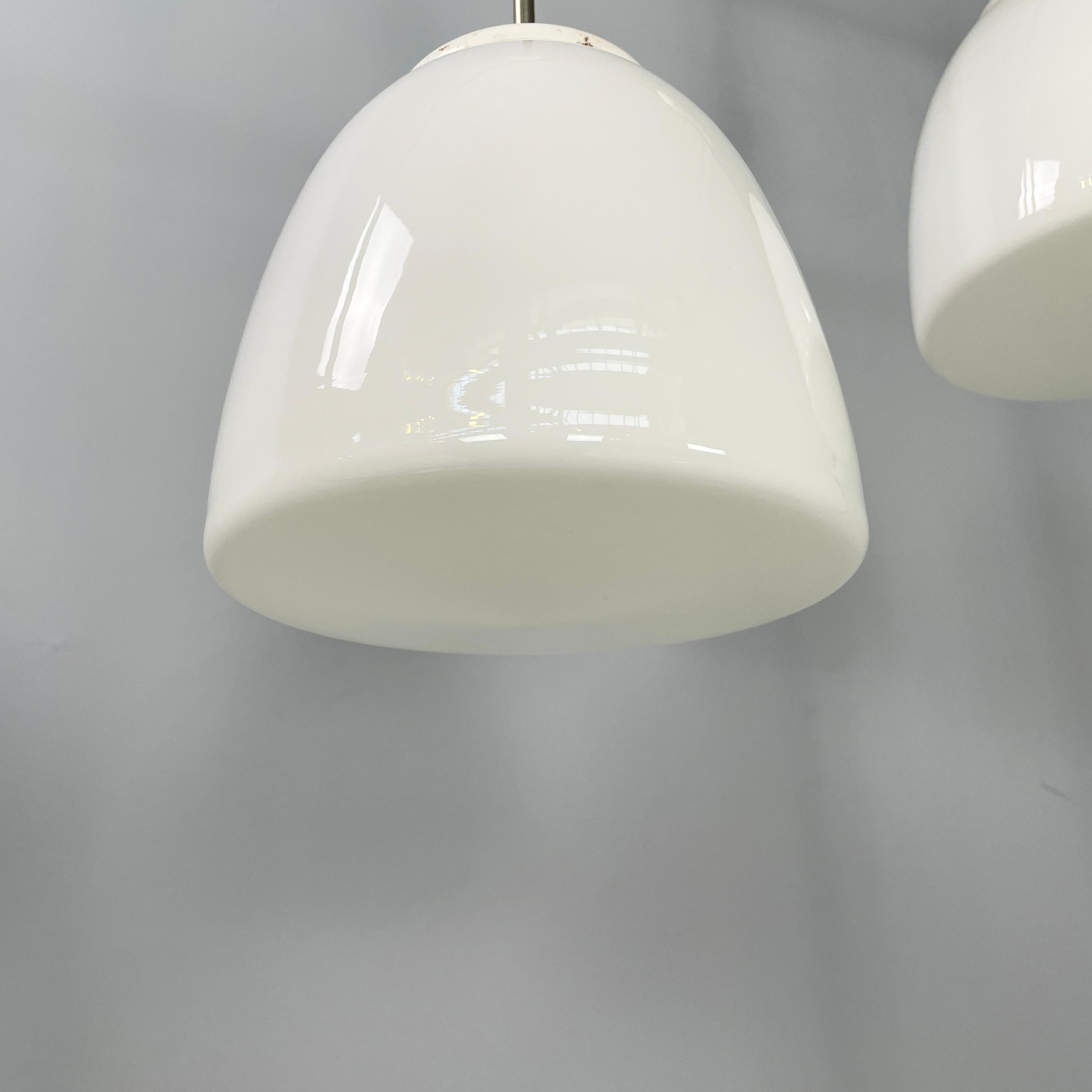 Metal German Bauhaus Chandelier in opaline glass, white plastic and metal, 1920s For Sale