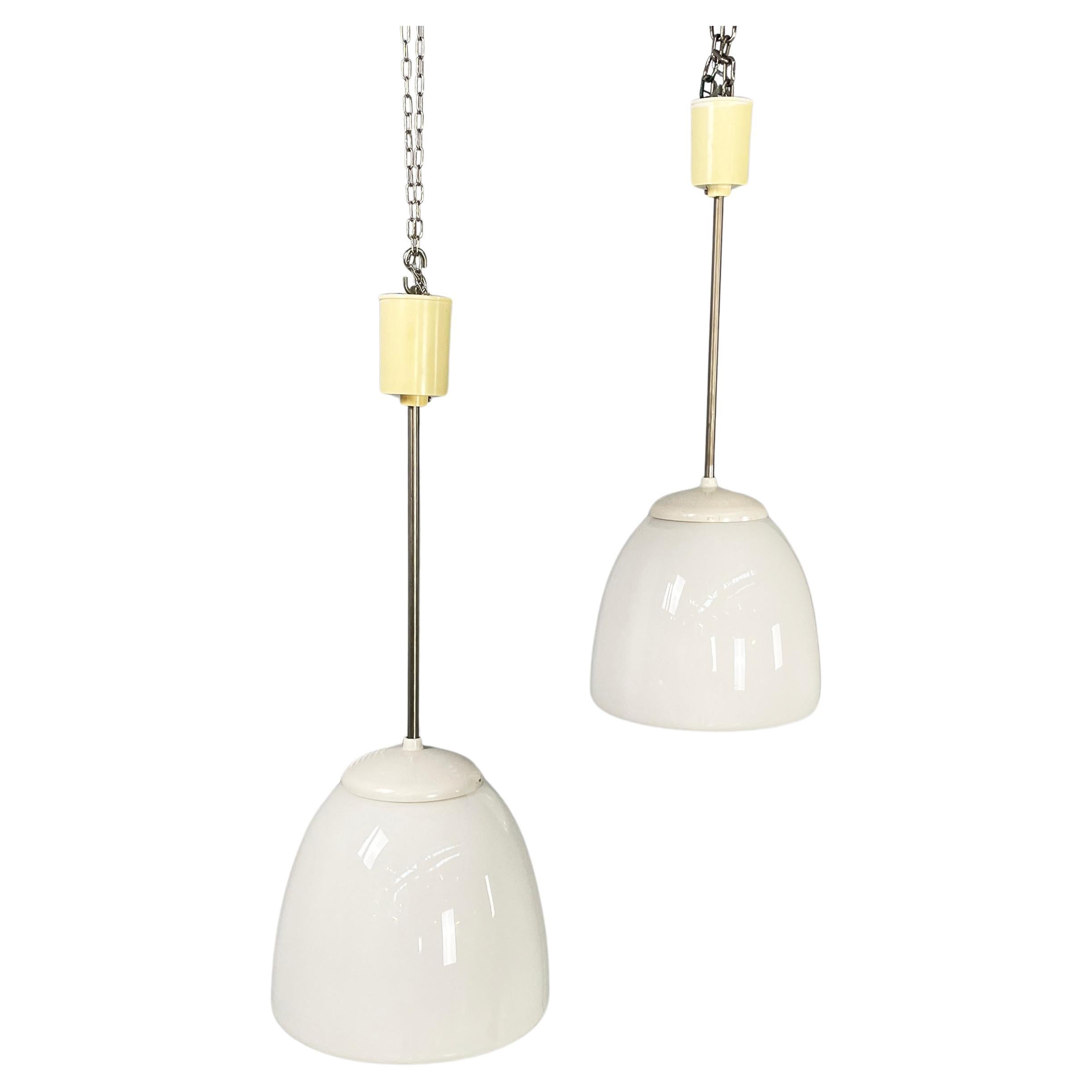 German Bauhaus Chandelier in opaline glass, white plastic and metal, 1920s For Sale