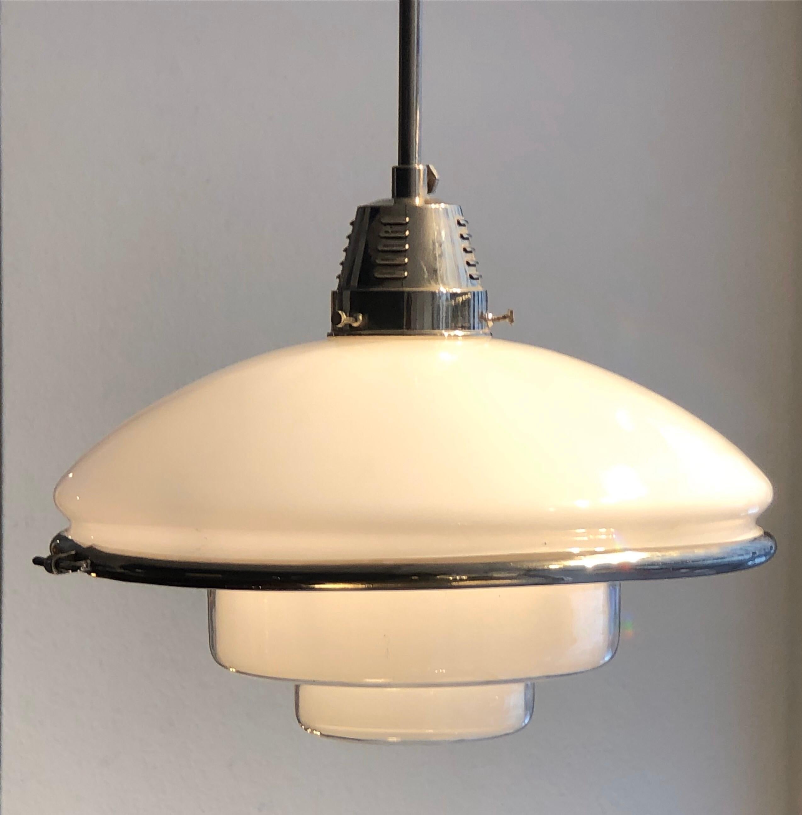 Plated German Bauhaus Design Sistrah Pendant Lamp by Otto Müller, 1931 For Sale