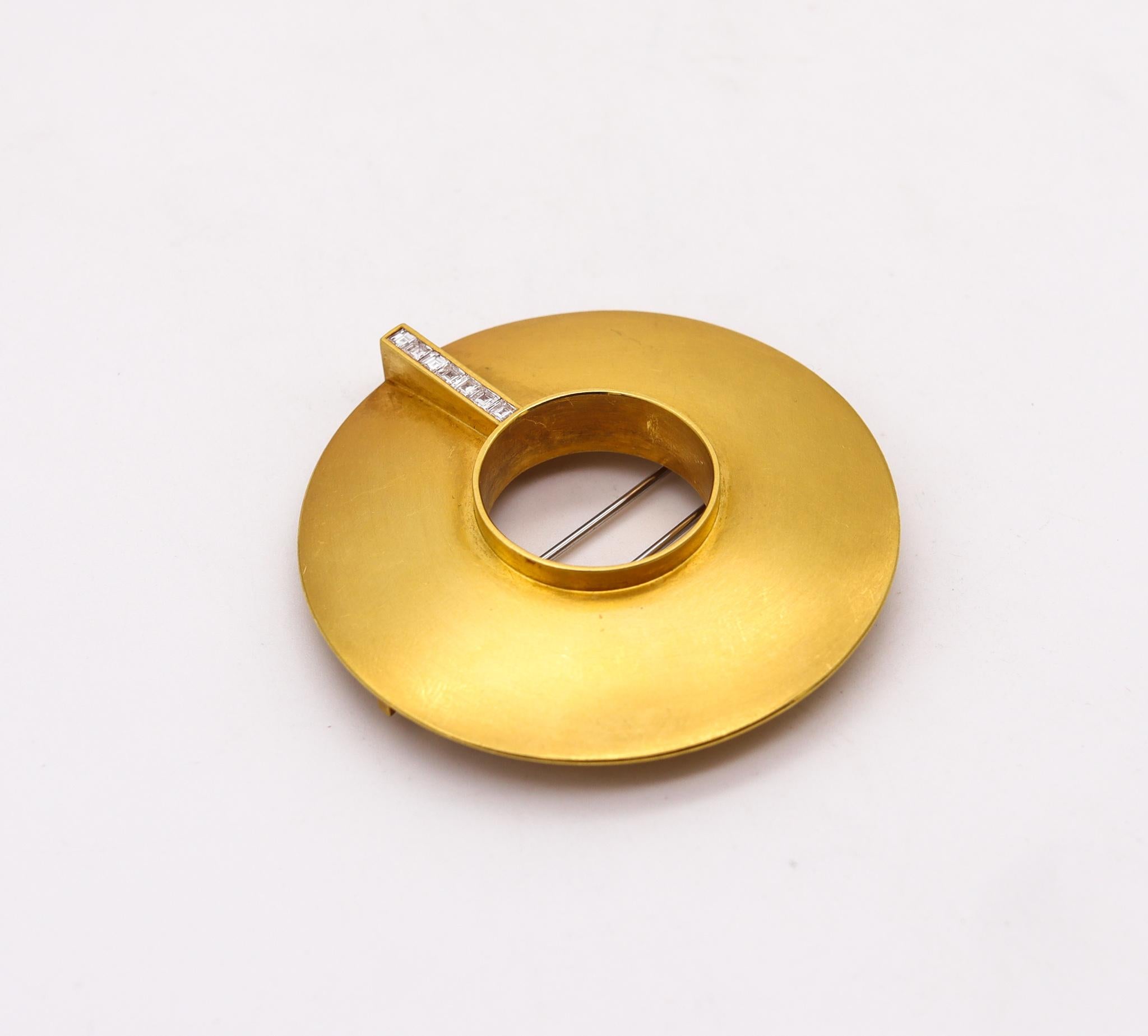Modern German Bauhaus Geometric Convertible Necklace Brooch 18kt Yellow Gold & Diamonds For Sale