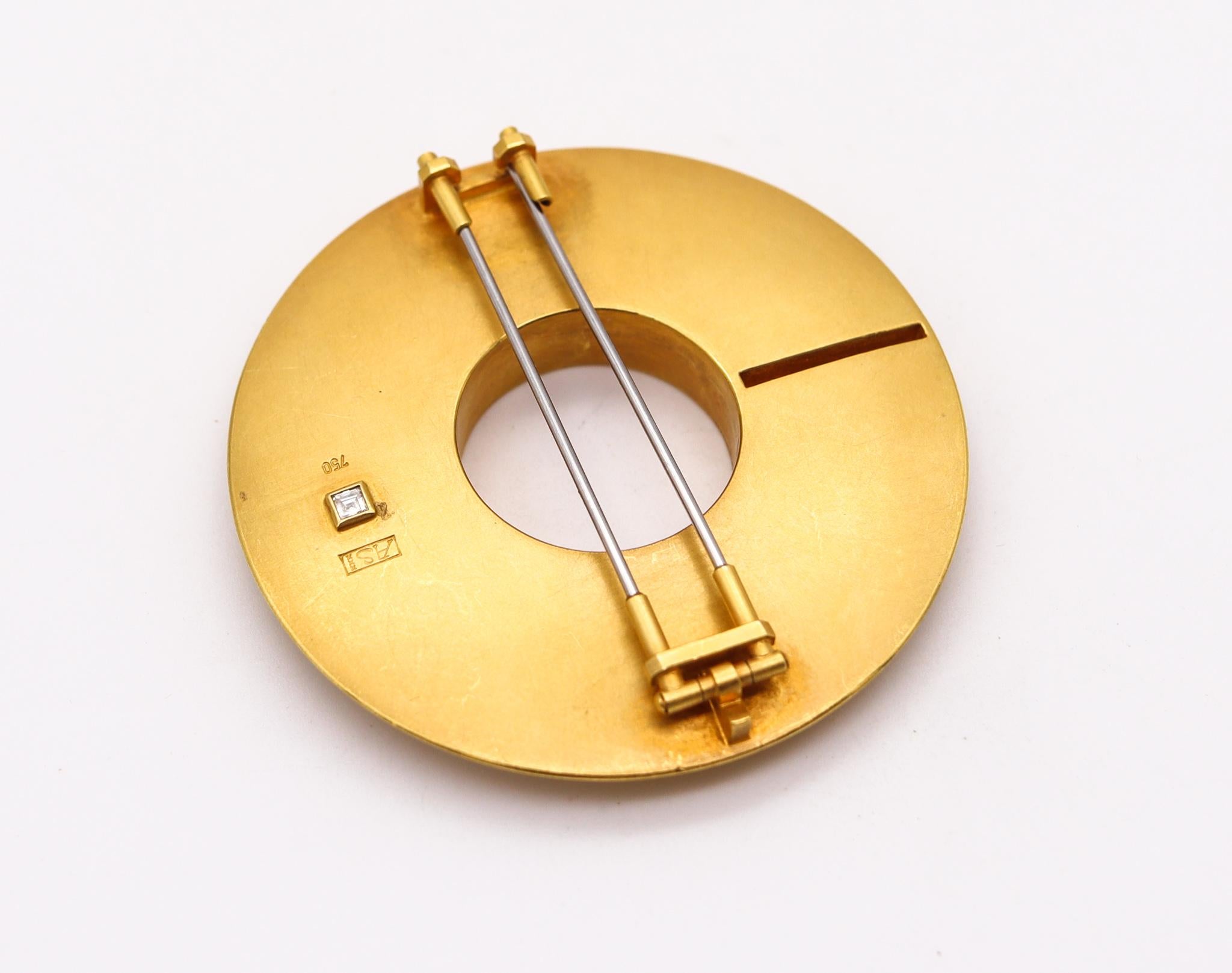 Square Cut German Bauhaus Geometric Convertible Necklace Brooch 18kt Yellow Gold & Diamonds For Sale