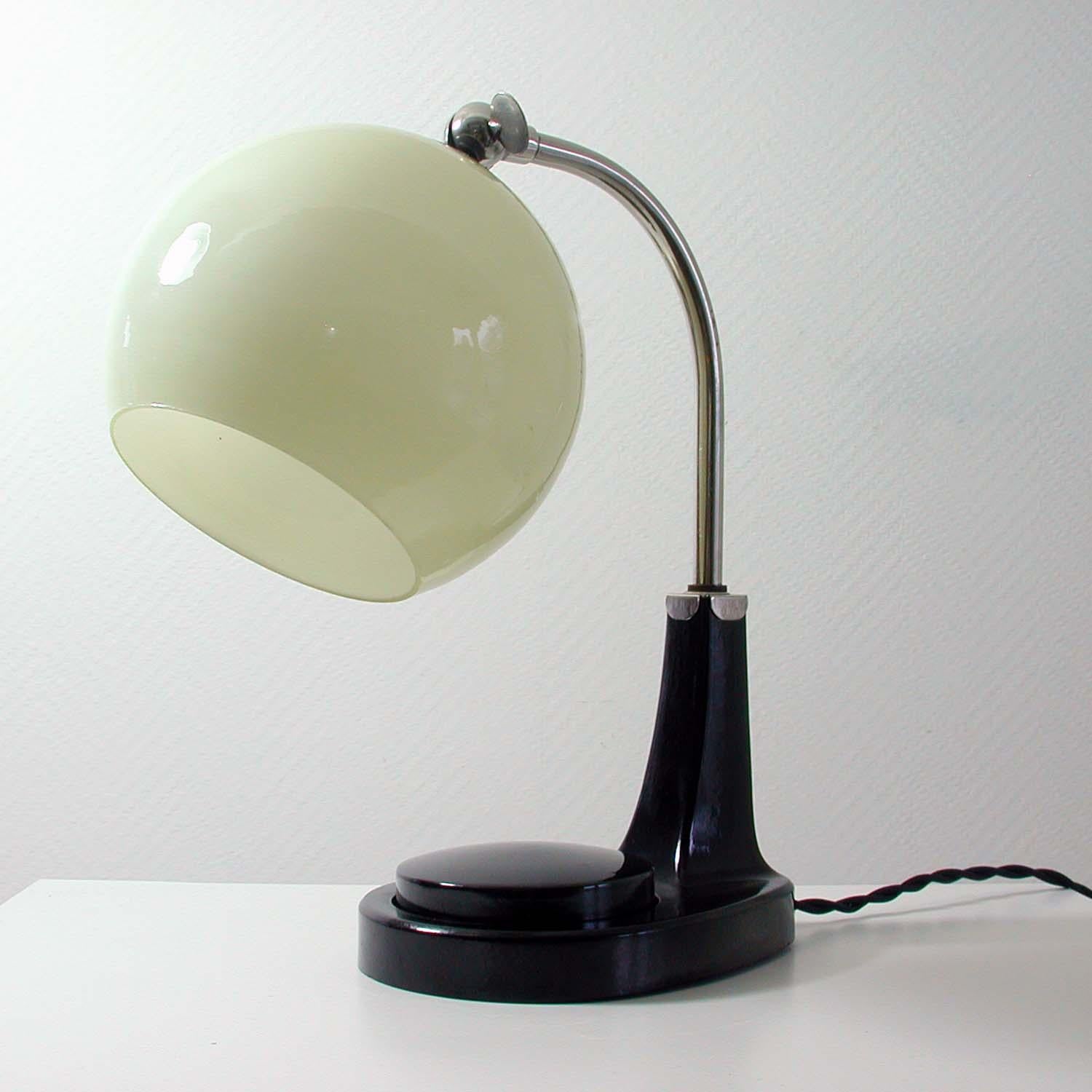 Opaline Glass German Bauhaus Marianne Brandt Bakelite and Opal Touch Light Table Desk Lamp