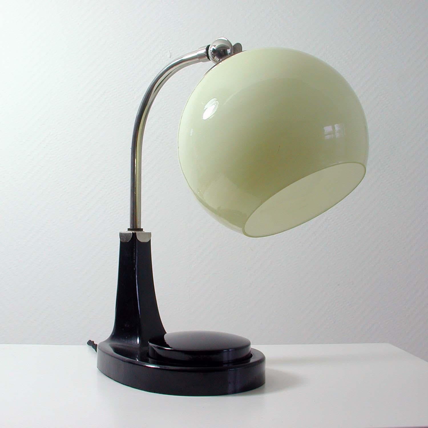 German Bauhaus Marianne Brandt Bakelite and Opal Touch Light Table Desk Lamp 1