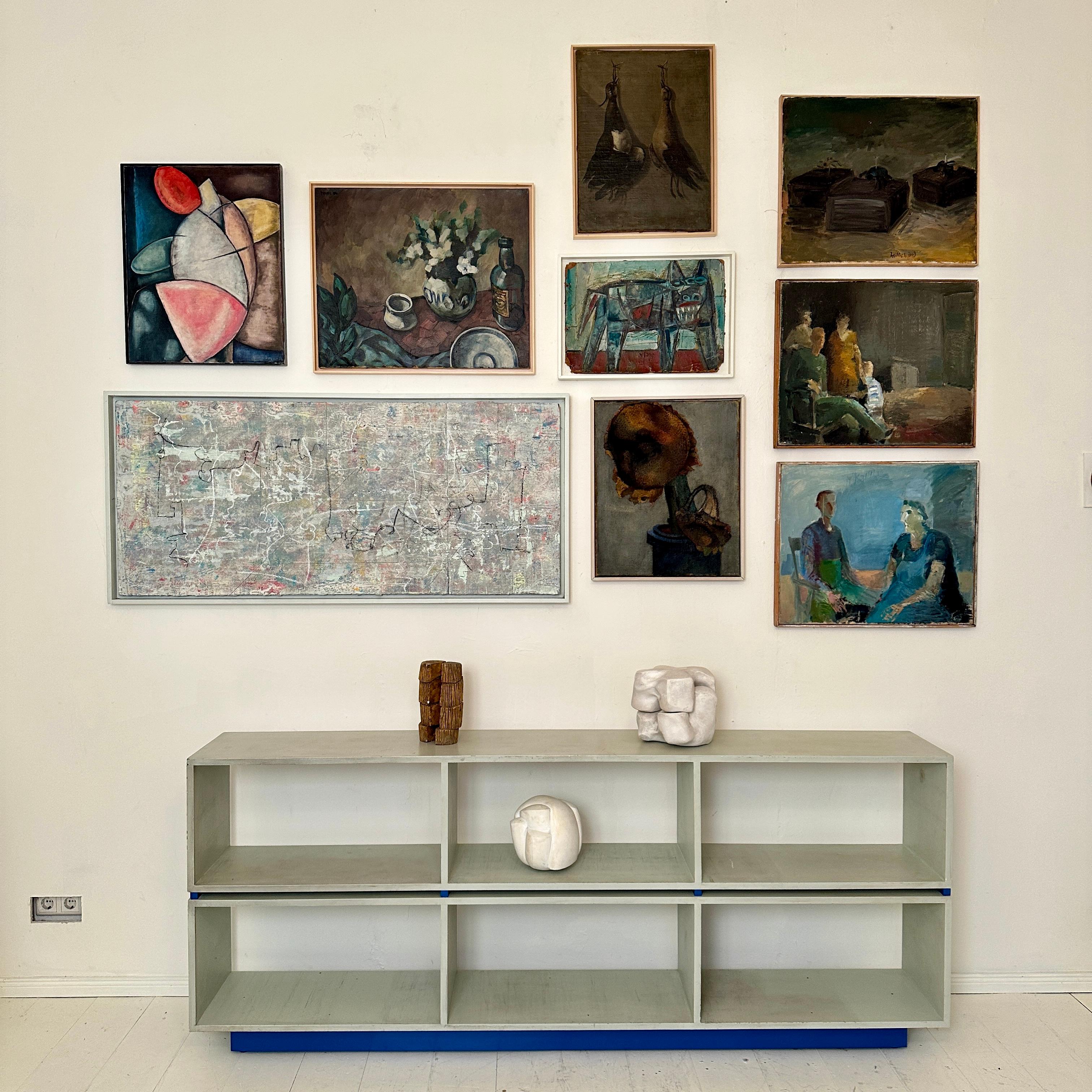 Deutsches Bauhaus-Sideboard / Regal in Mintgrün-Grau, blau lackiertes Kiefernholz, 1950 (Mitte des 20. Jahrhunderts)