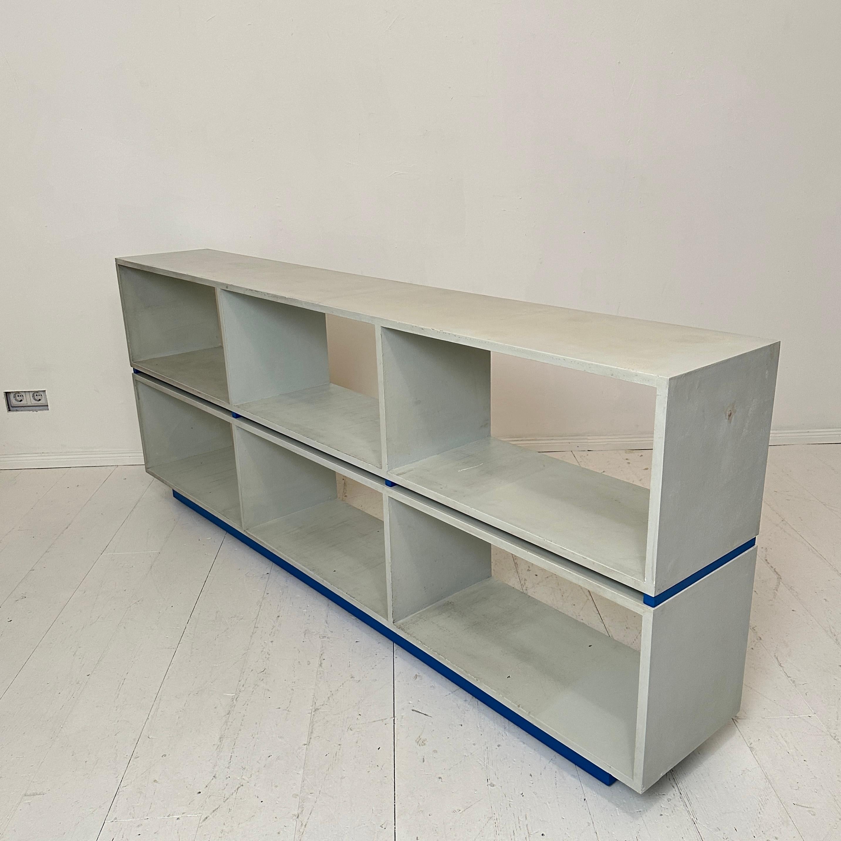 Deutsches Bauhaus-Sideboard / Regal in Mintgrün-Grau, blau lackiertes Kiefernholz, 1950 3