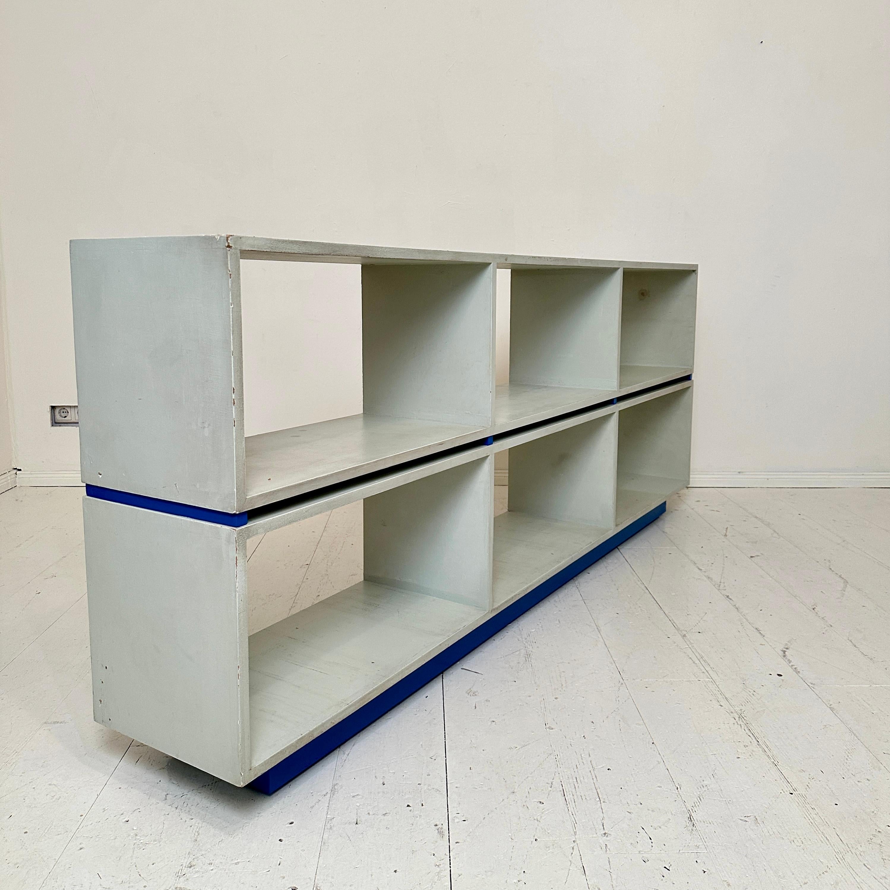 Deutsches Bauhaus-Sideboard / Regal in Mintgrün-Grau, blau lackiertes Kiefernholz, 1950 4