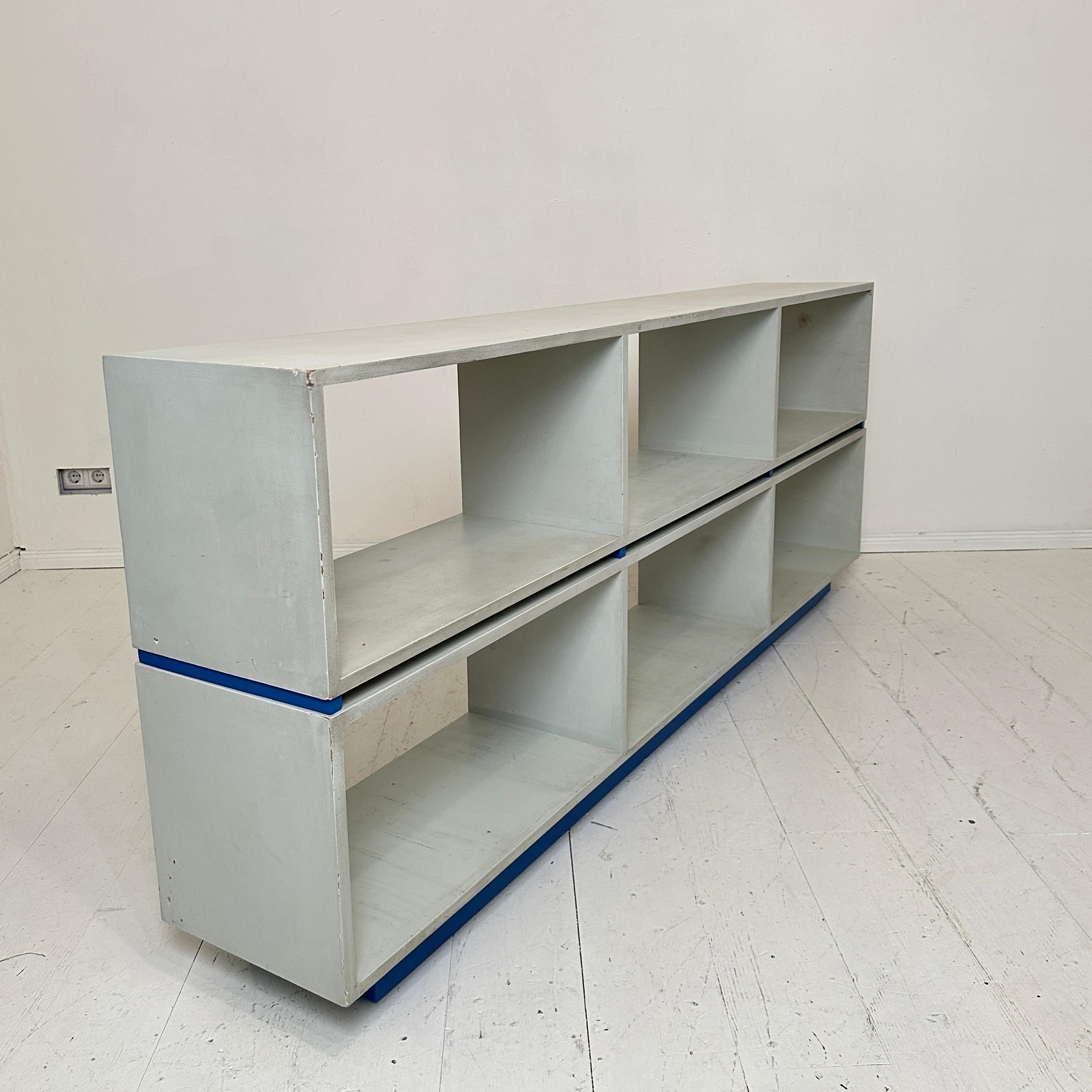 Deutsches Bauhaus-Sideboard / Regal in Mintgrün-Grau, blau lackiertes Kiefernholz, 1950 5