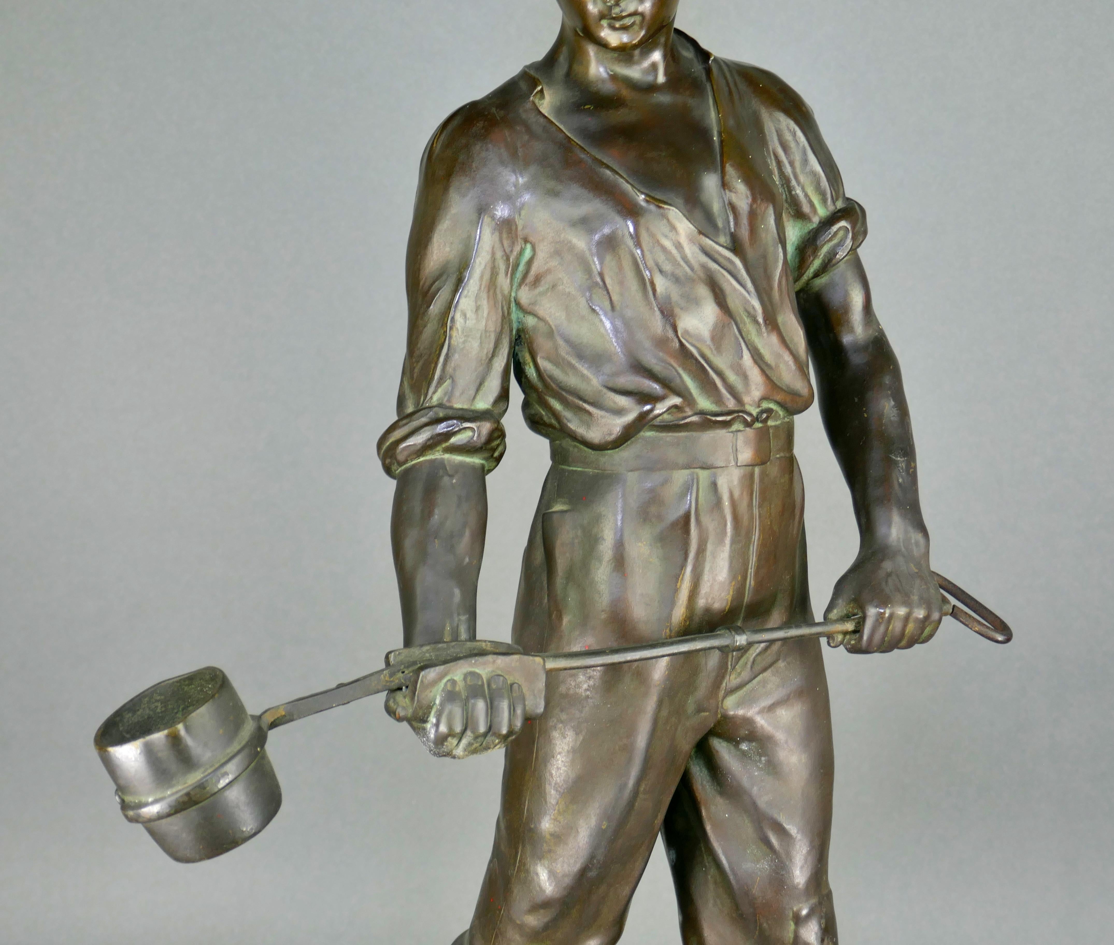 Calco Bauhaus tedesco Wiener Werkstatte B. Grundmann Statua in bronzo di un fonditore maschio in vendita