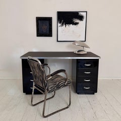 German Bauhaus Writing Desk in Black lacquered Metal, around 1925