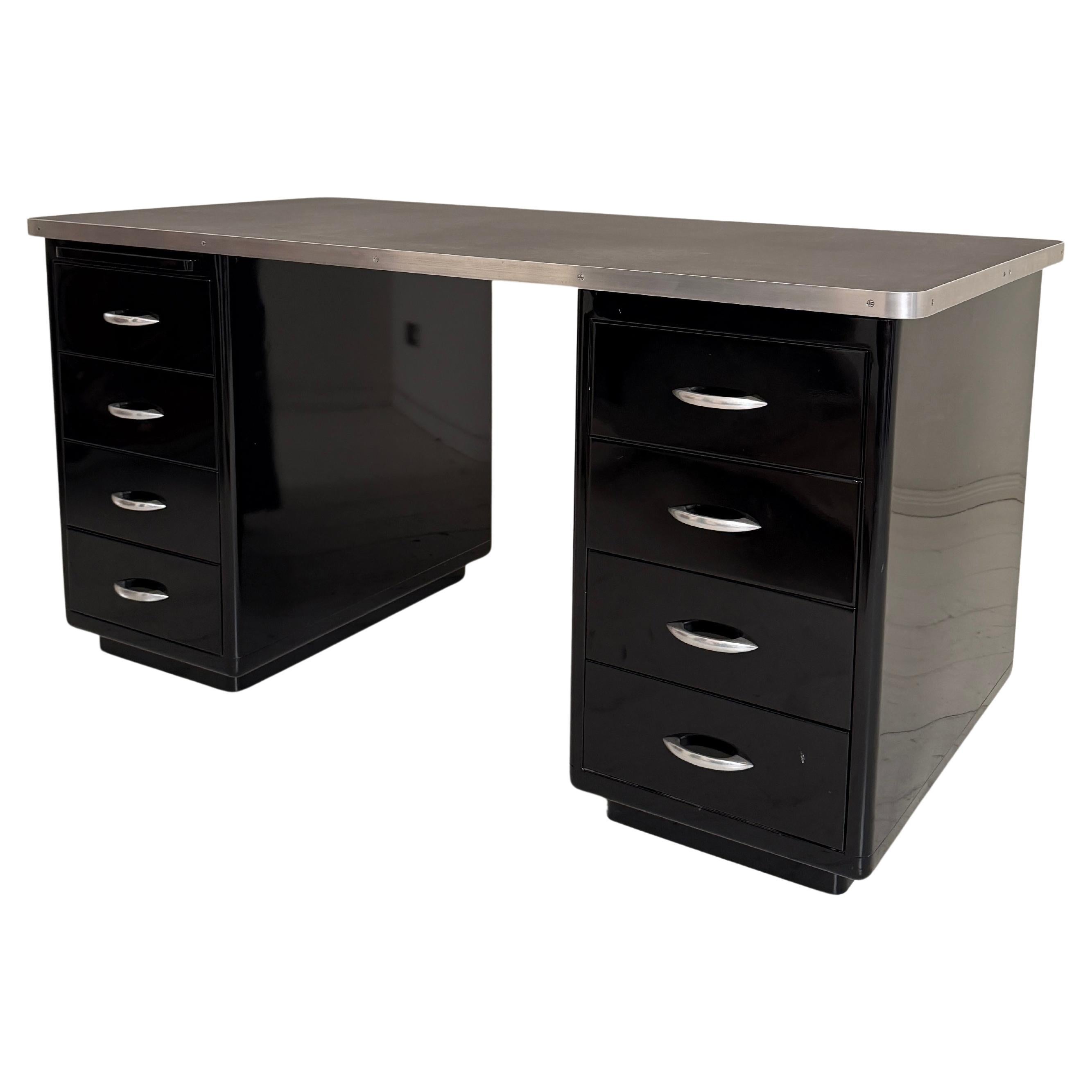 1920s Bauhaus Executive Desk in Black Lacquered Steel, German Machine Age Modern