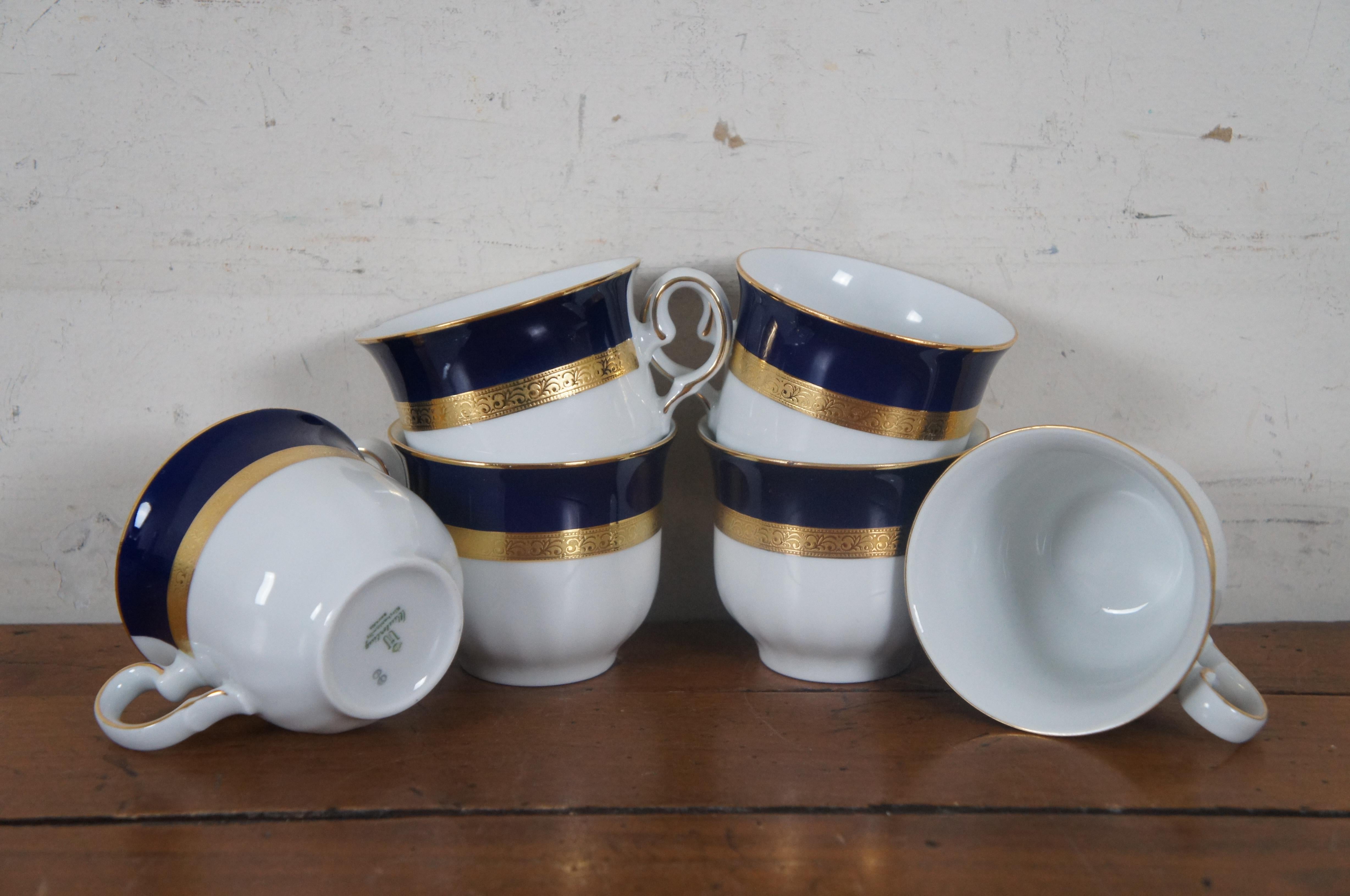 Porcelain German Bavarian Wiuterliug Kirchenlamitz Cobalt Blue Gold Demitasse Tea Coffee For Sale