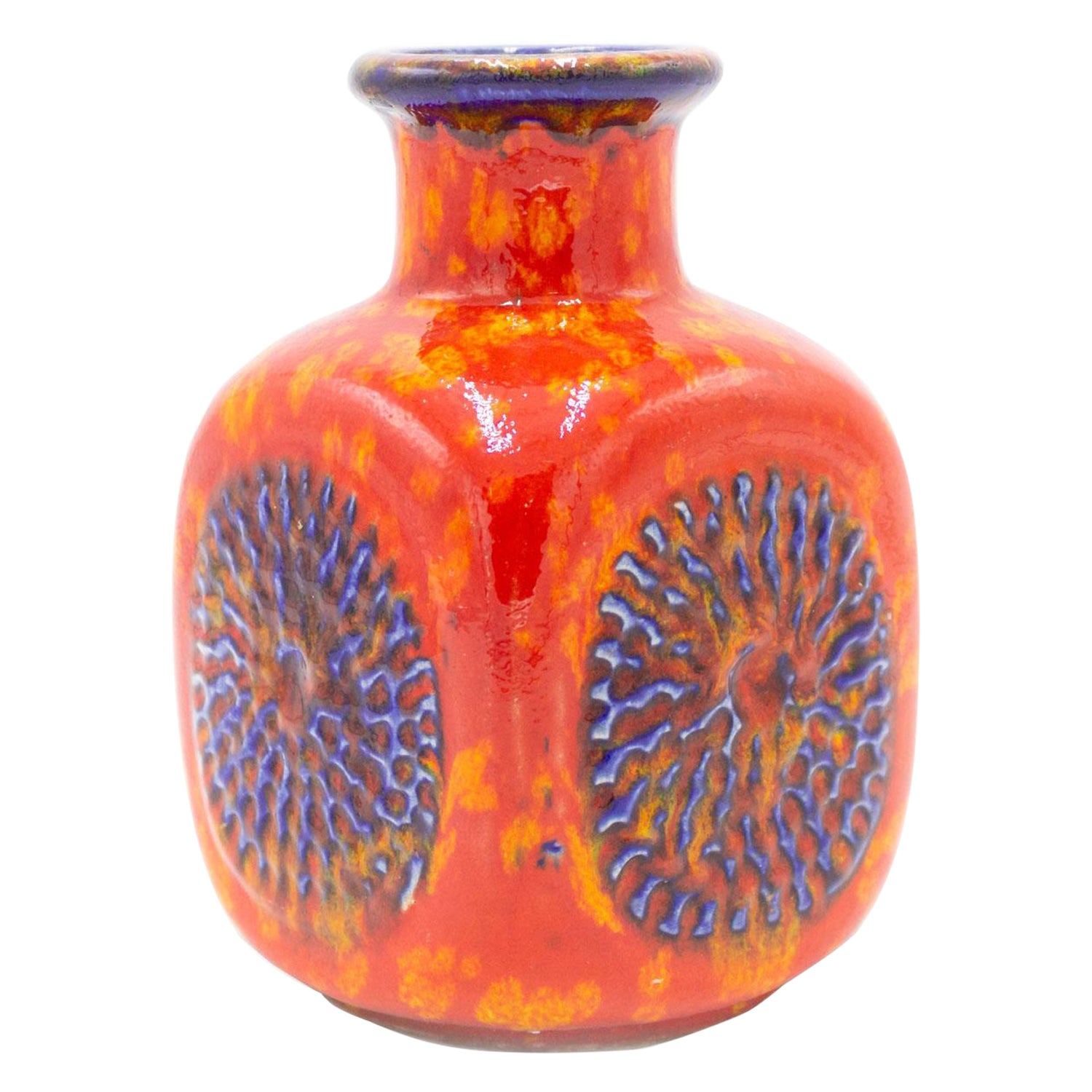 German Bay Keramic Orange Ceramic Vase with Blue Design