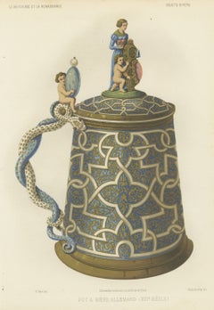 German Beer Tankard, Sixteenth Century, Antique Print, 1851