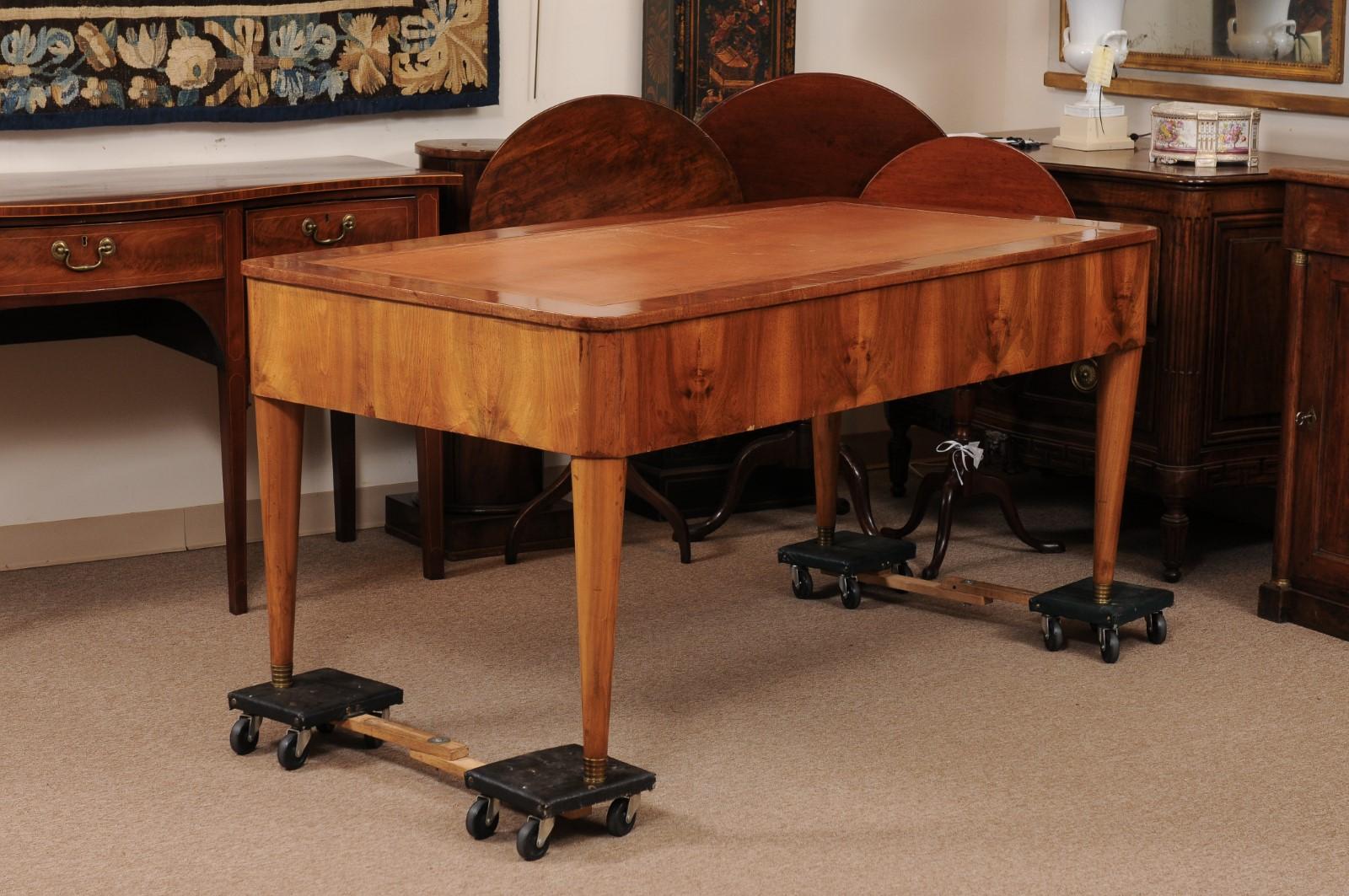 German Biedermeier Art Deco Walnut Bureau Plat Writing Desk 6