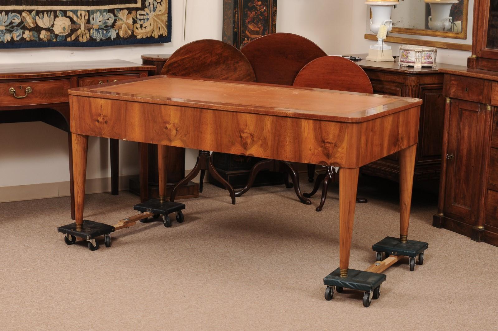 German Biedermeier Art Deco Walnut Bureau Plat Writing Desk 4