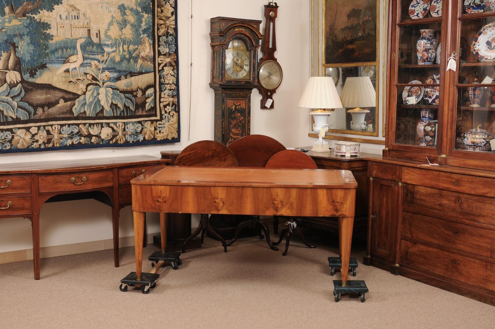 German Biedermeier Art Deco Walnut Bureau Plat Writing Desk 5
