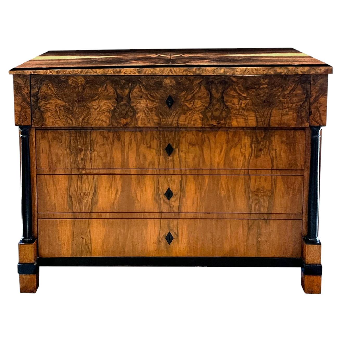 German Biedermeier Black Walnut and Ebonized Chest of Drawers