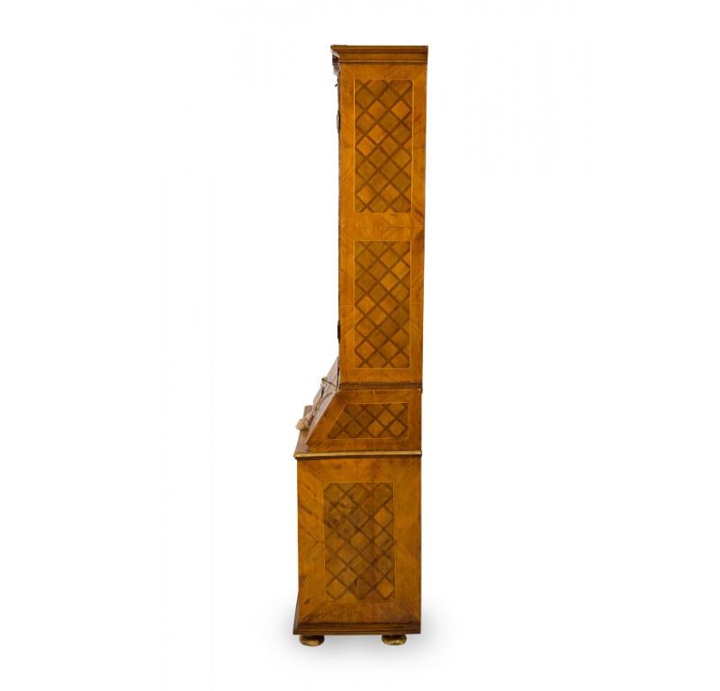 Hand-Painted German Biedermeier Olivewood Inlaid and Parcel Gilt Secretary / Bookcase For Sale