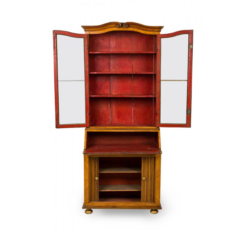 Wood German Biedermeier Olivewood Inlaid and Parcel Gilt Secretary / Bookcase For Sale