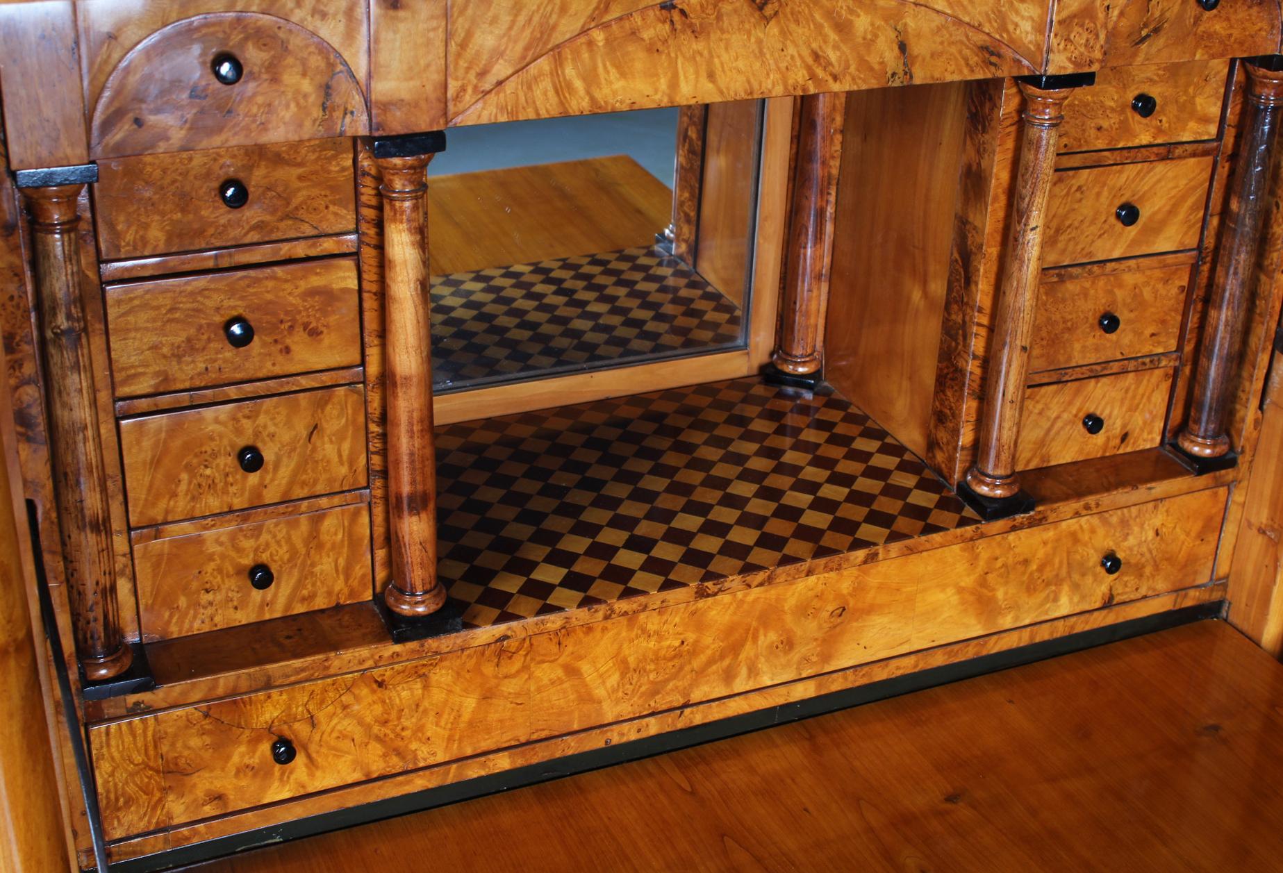 German Biedermeier Secretaire with Columns, Cherry, Maple Burl, circa 1820 6