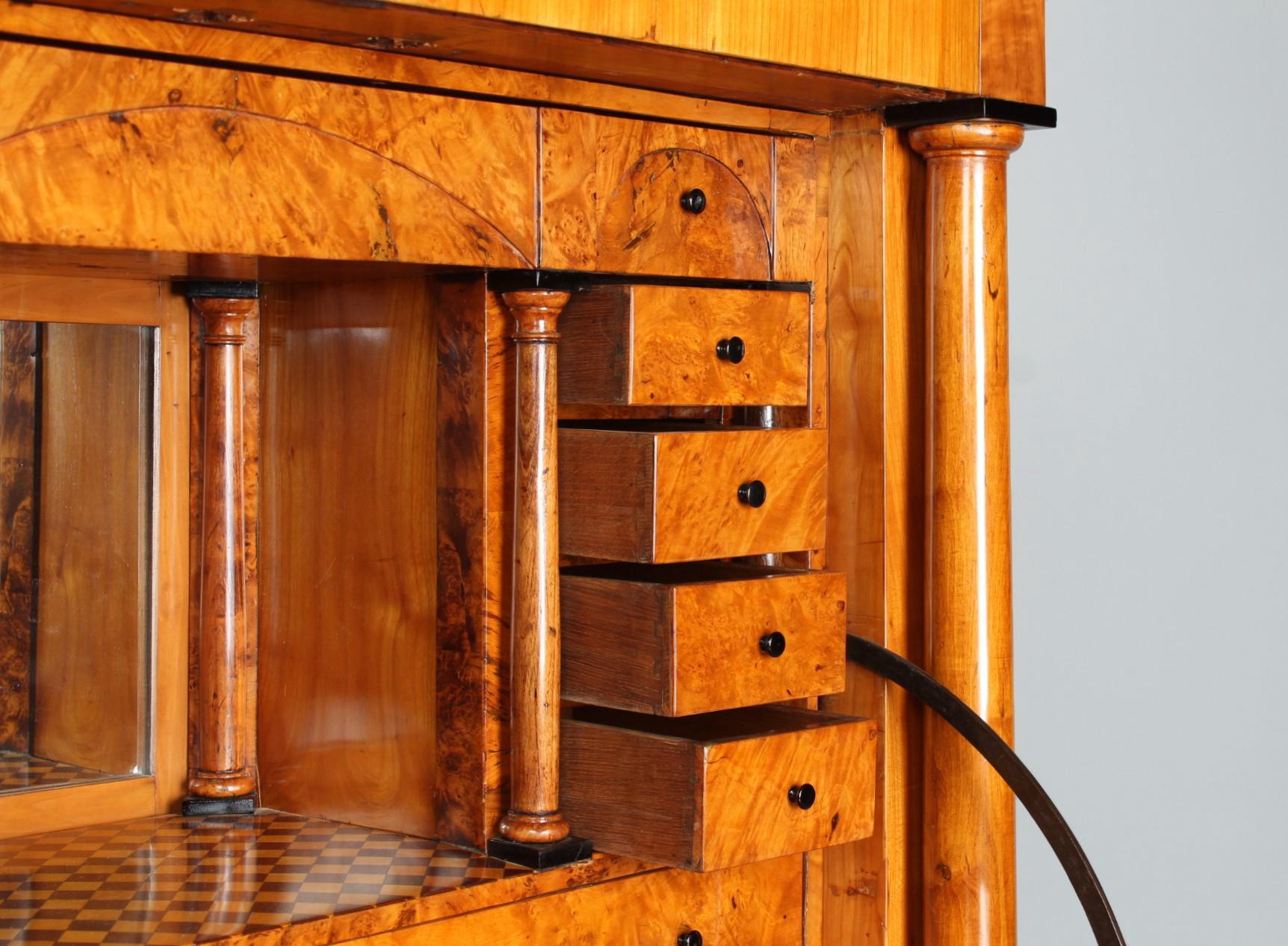 German Biedermeier Secretaire with Columns, Cherry, Maple Burl, circa 1820 1