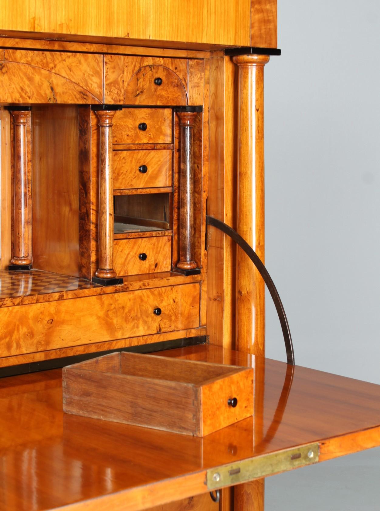 German Biedermeier Secretaire with Columns, Cherry, Maple Burl, circa 1820 2