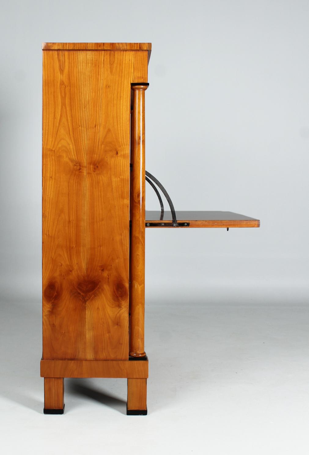 German Biedermeier Secretaire with Columns, Cherry, Maple Burl, circa 1820 4
