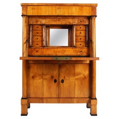 German Biedermeier Secretaire with Columns, Cherry, Maple Burl, circa 1820