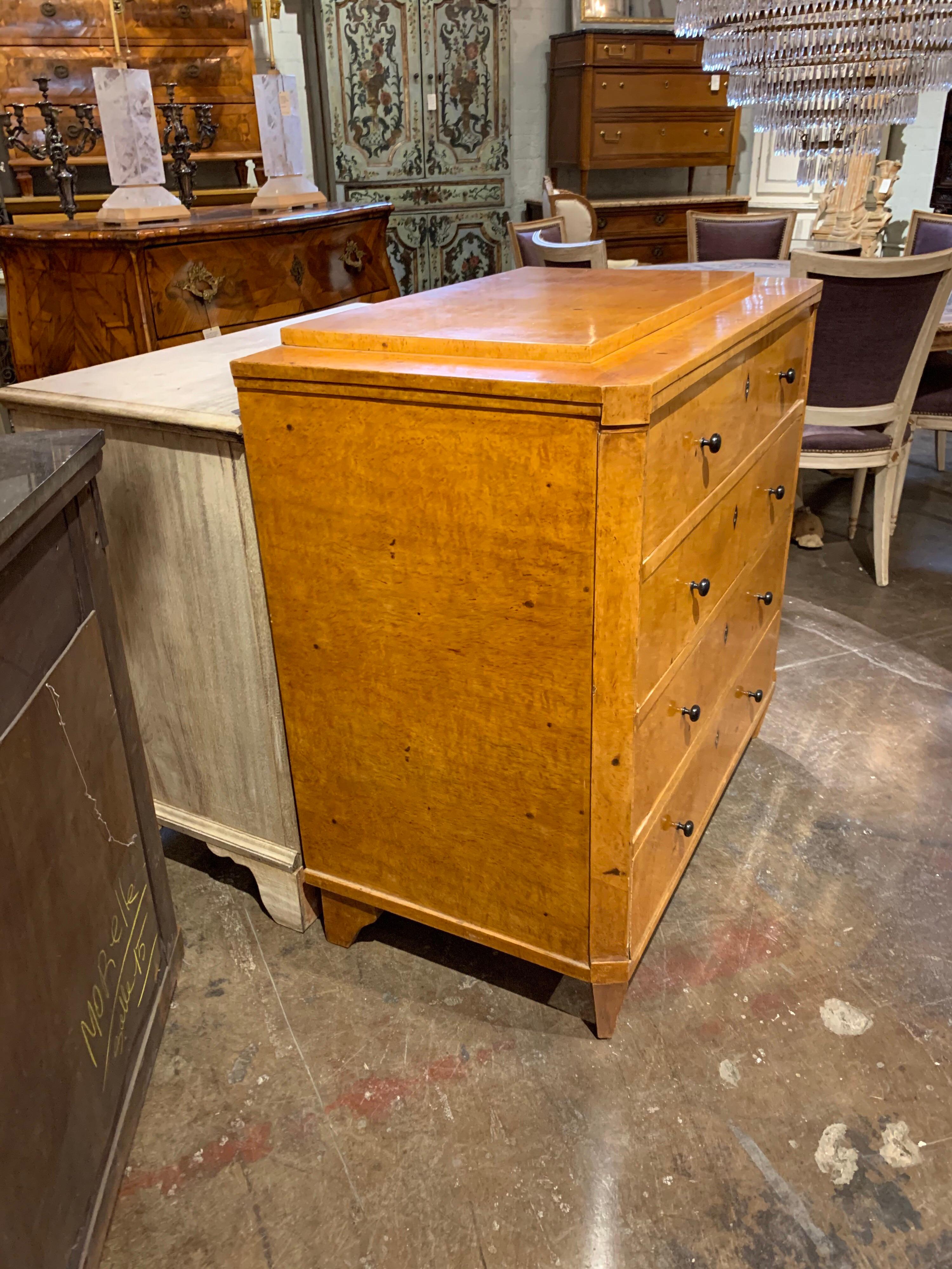 German Biedermeier Style Burl Wood Chest of Drawers In Good Condition In Dallas, TX