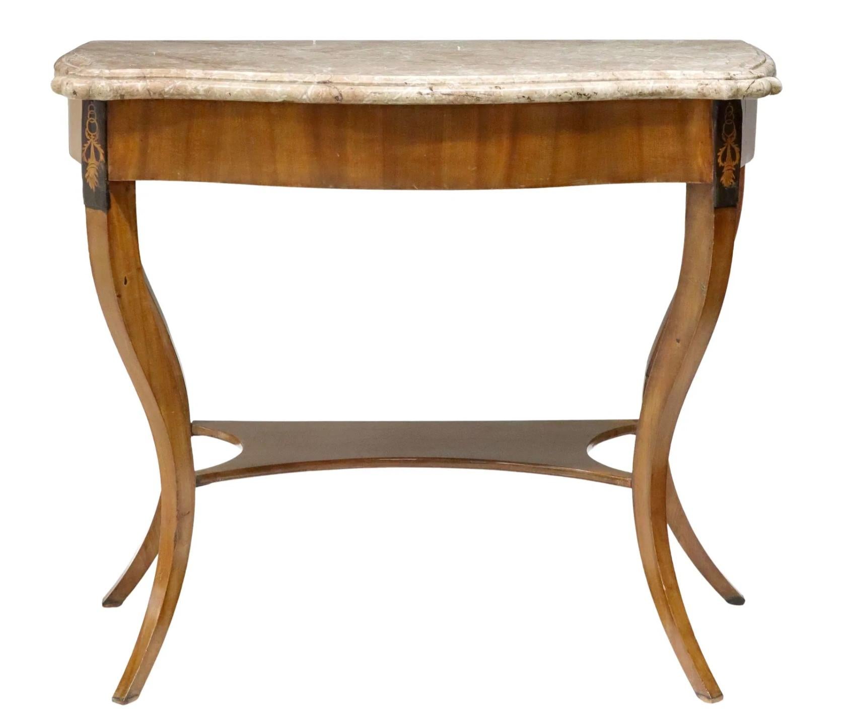 19th Century German Biedermeier Style Mahogany Console Table with Marble Top For Sale