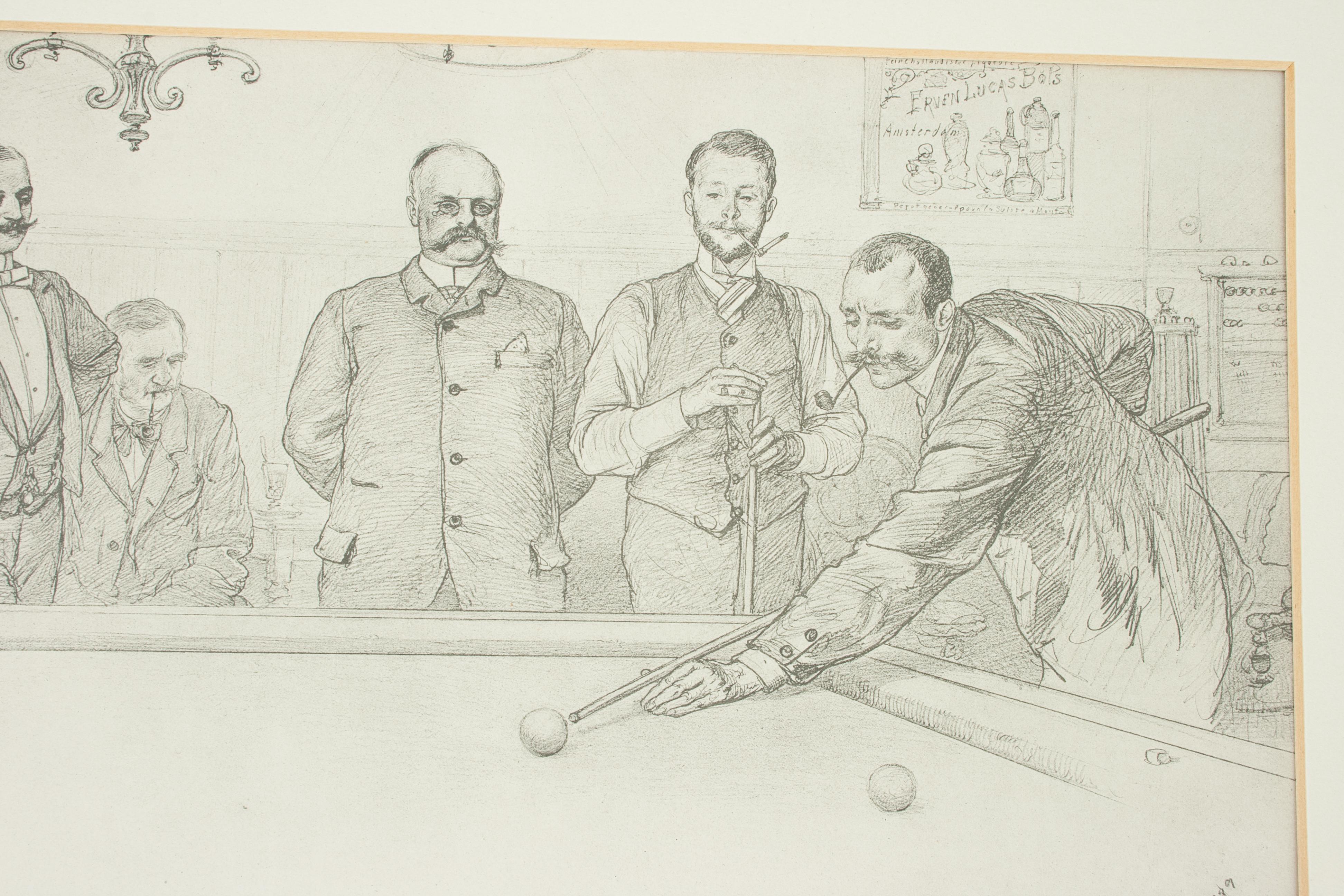 German Billiard Lithograph, Titled 'in the Billiard Room' by C Allers 4
