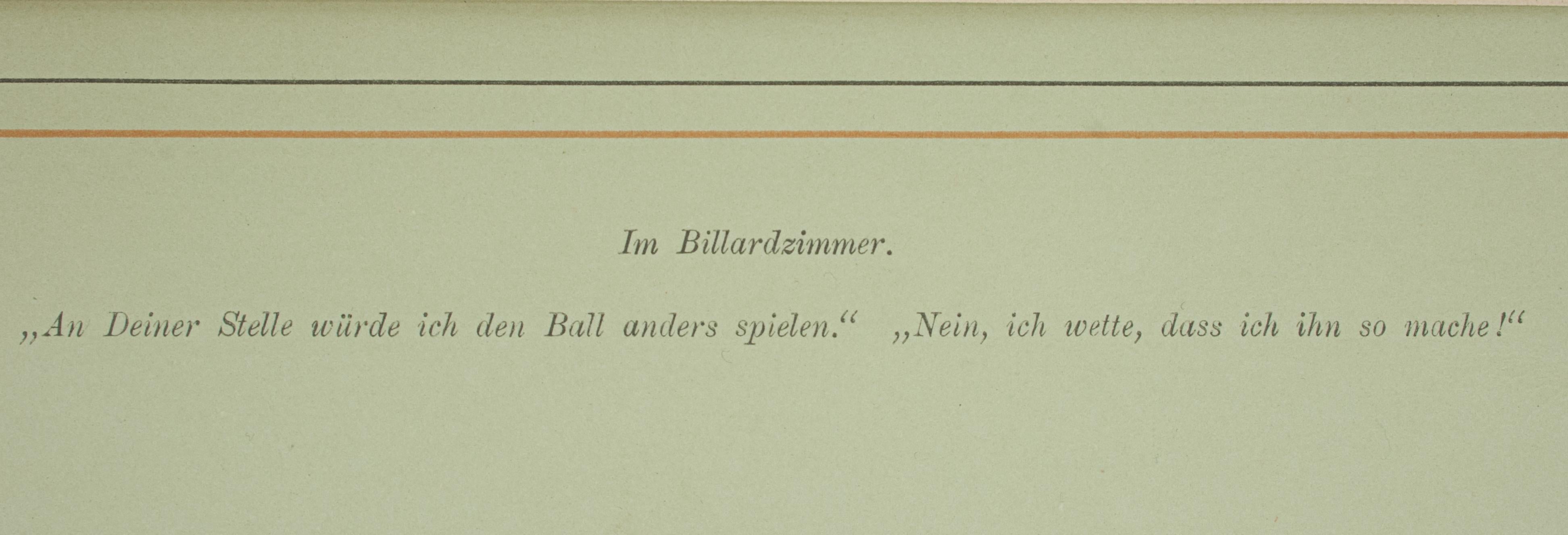 Paper German Billiard Lithograph, Titled 'in the Billiard Room' by C Allers