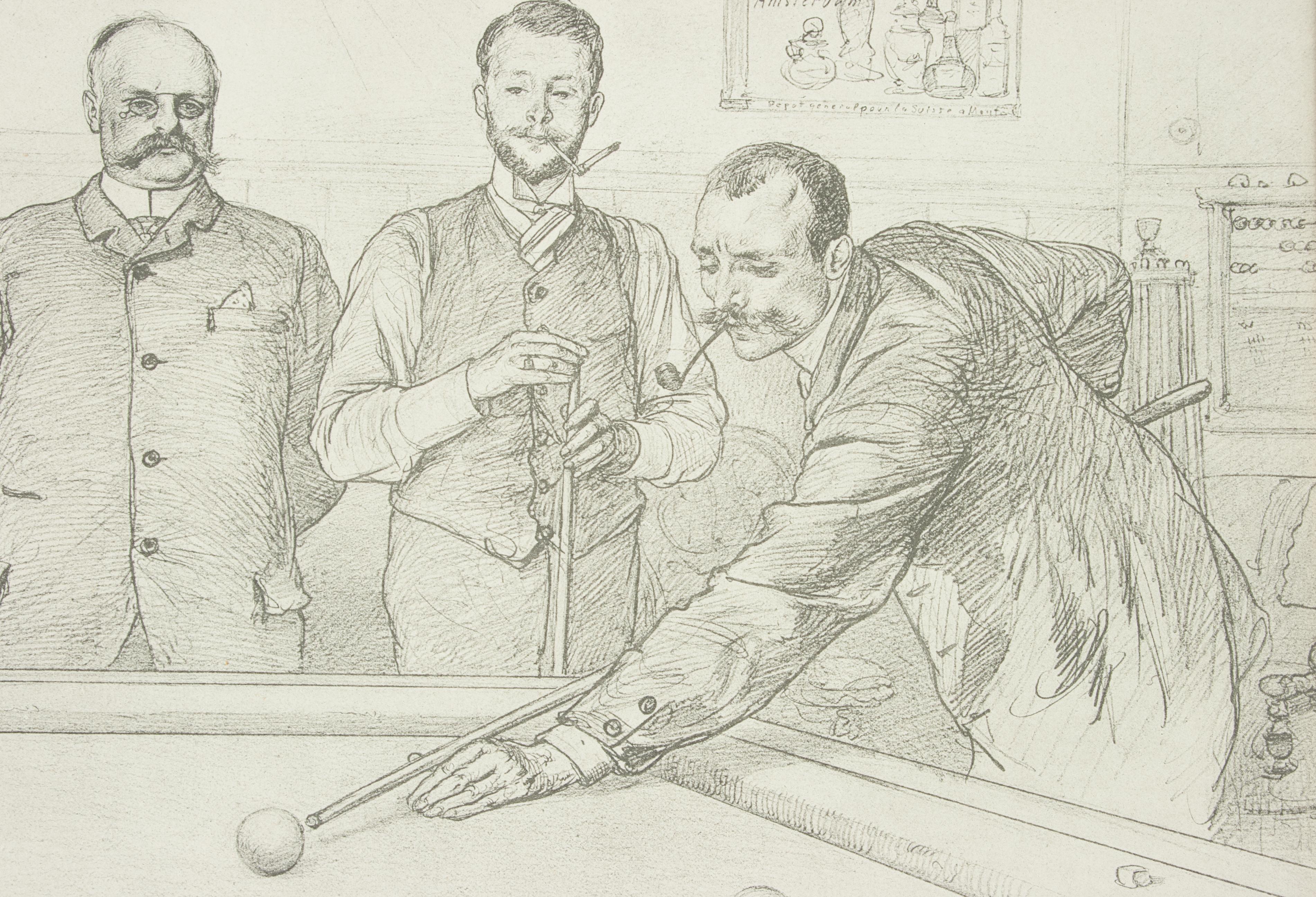 German Billiard Lithograph, Titled 'in the Billiard Room' by C Allers 2