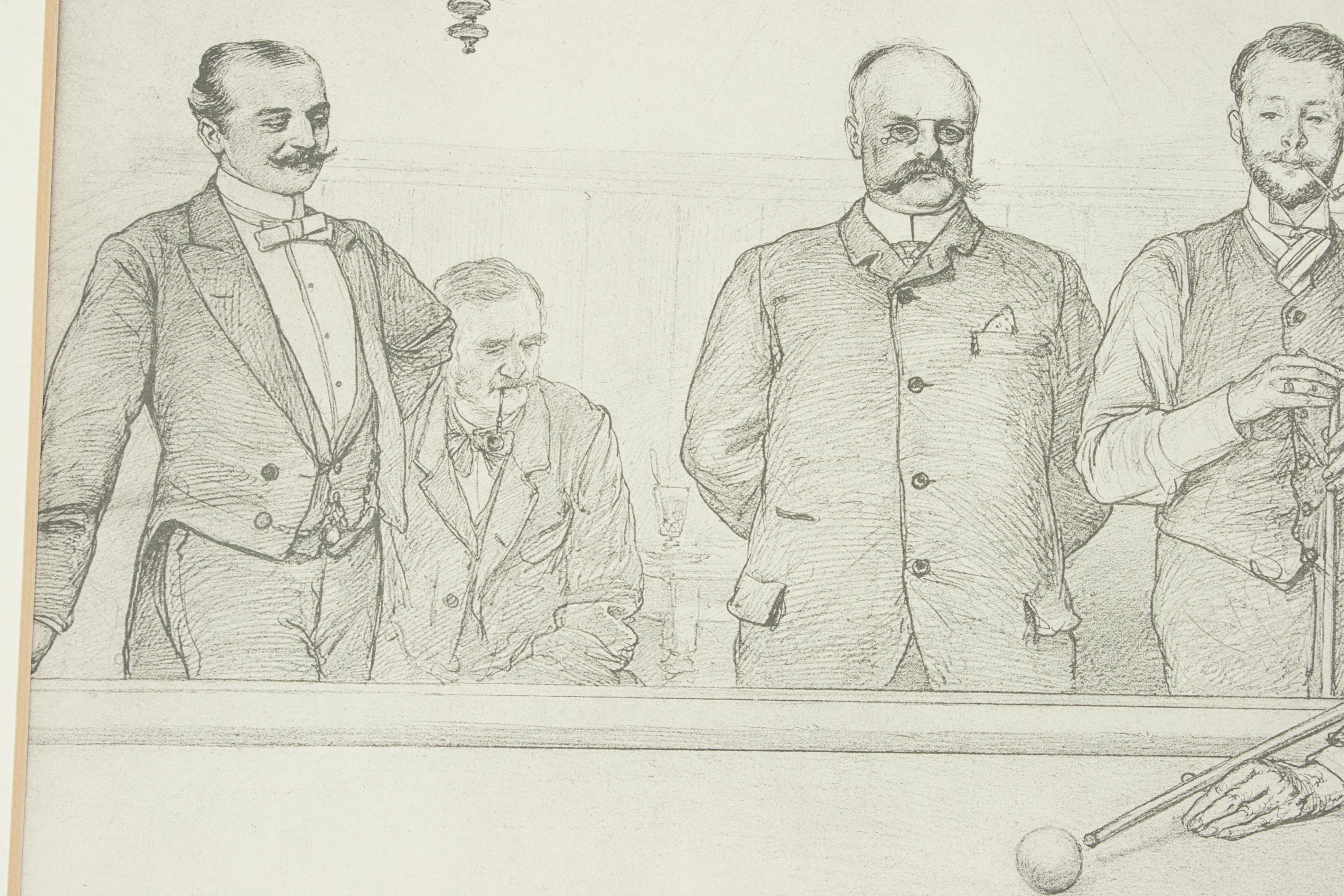 German Billiard Lithograph, Titled 'in the Billiard Room' by C Allers 3