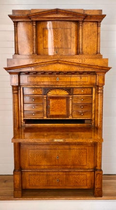 German Birchroot Biedermeier Abbatant With Architectural Pediment
