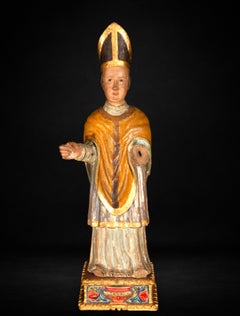 German Bishop in Carved and Polychromed Wood, 15th-16th Centuries