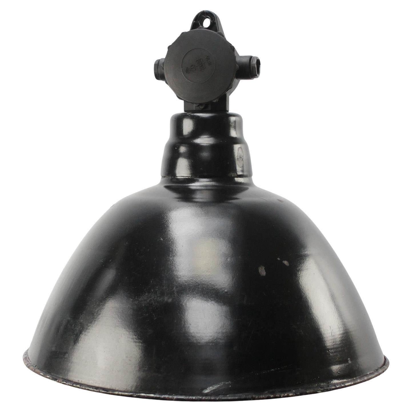 German Black Enamel Vintage Industrial Bakelite Top Pendant Lights For Sale