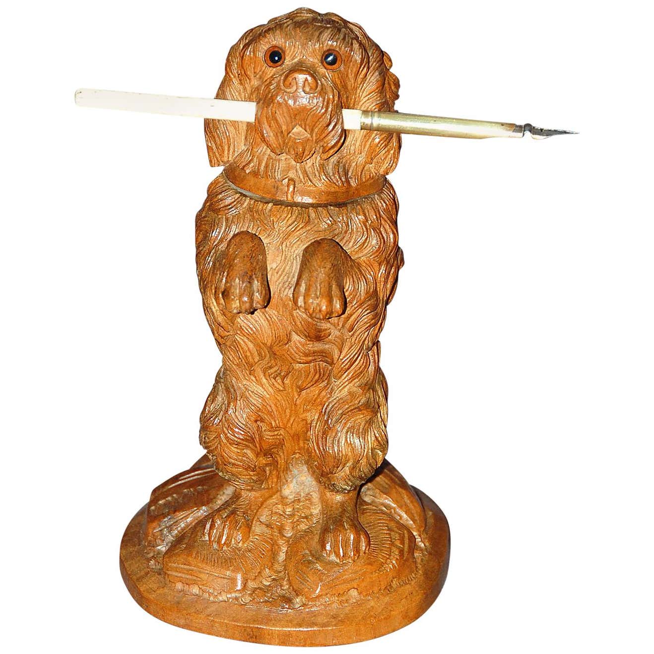 German Black Forest 19th Century Standing Dog Inkwell with Interior ...